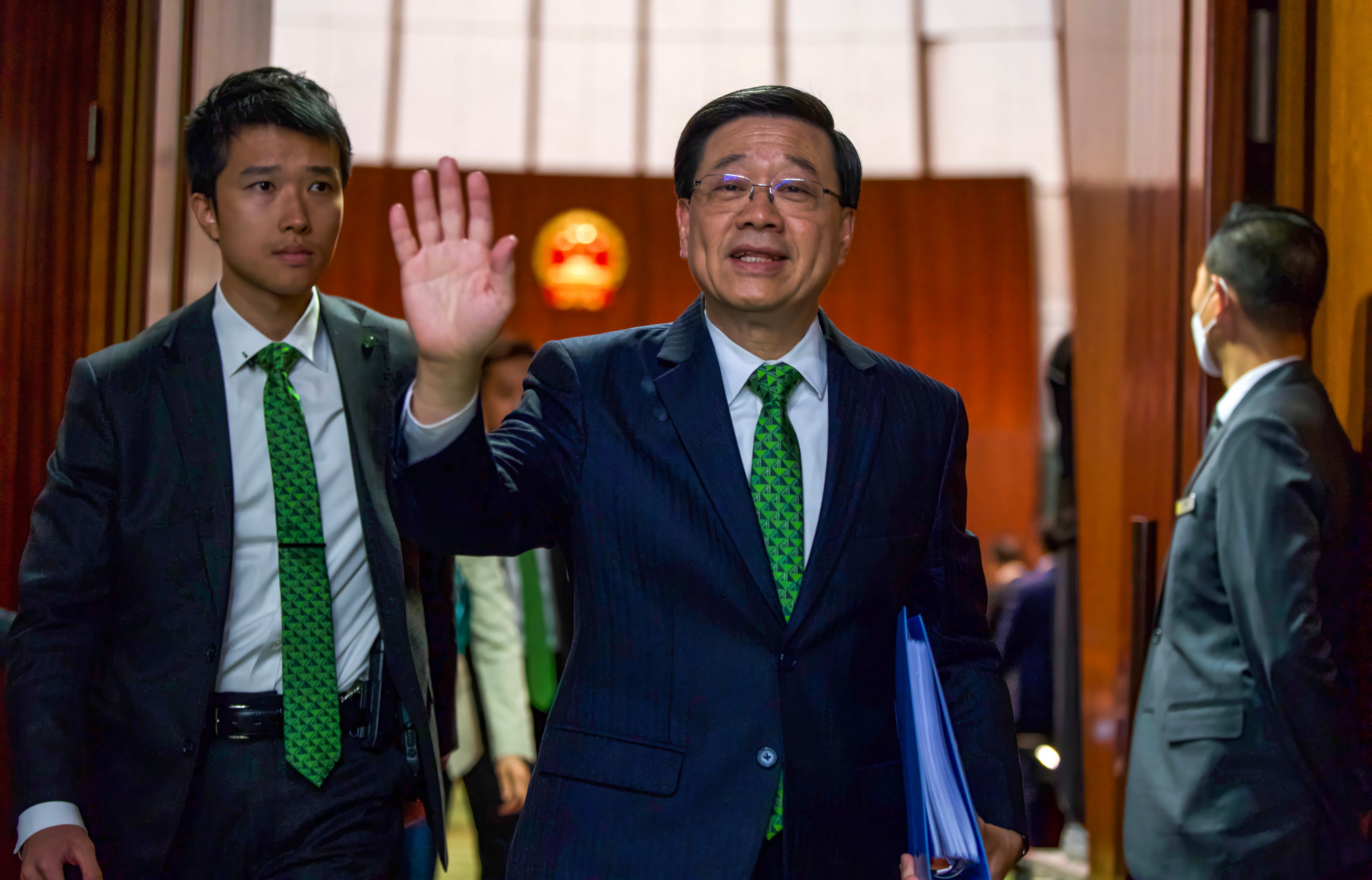 Chief Executive John Lee in the Legislative Council chamber before delivering his fourth policy address on September 17 last year. Photo: Sam Tsang