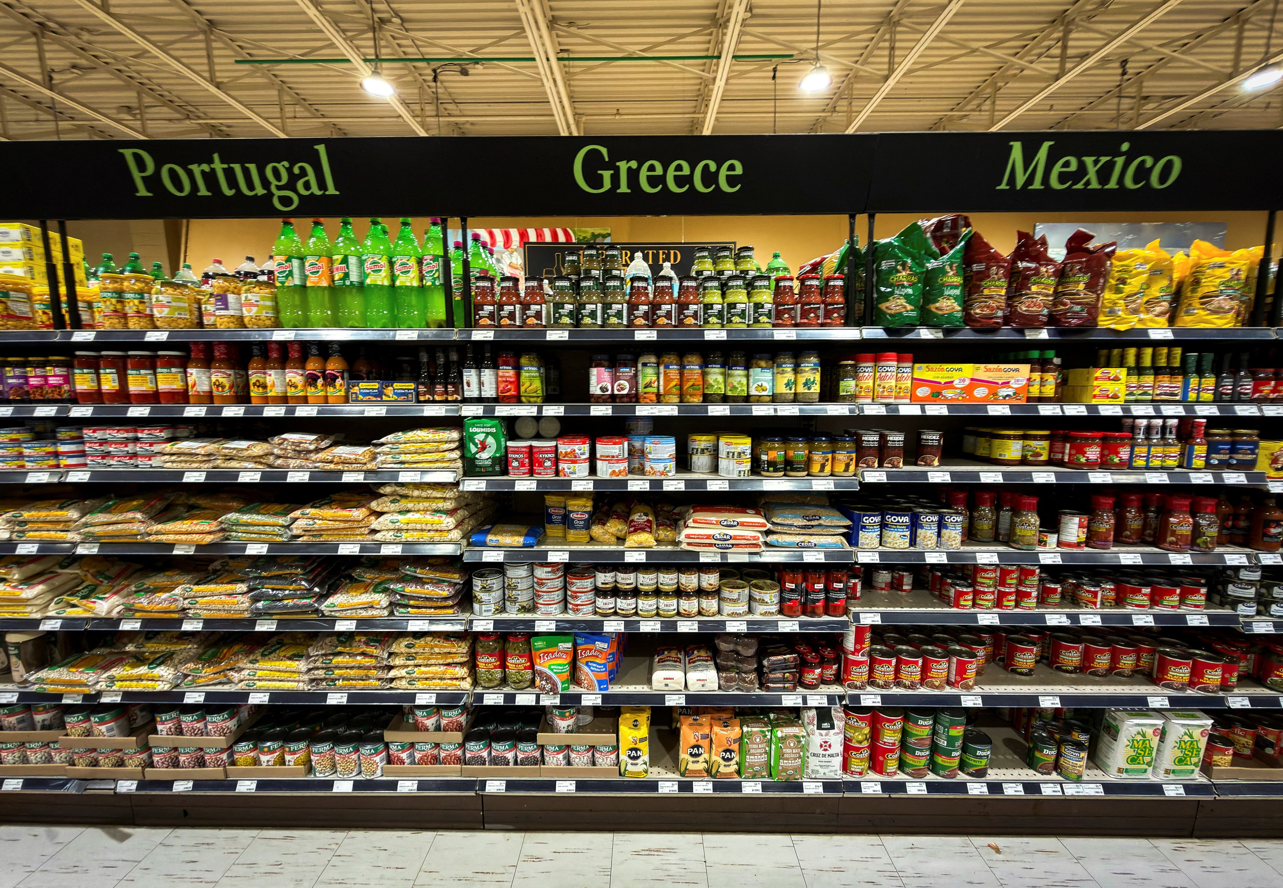 Foods of international origin are displayed on a store shelf at a supermarket in Toronto, Canada, on Wednesday. Photo: Reuters