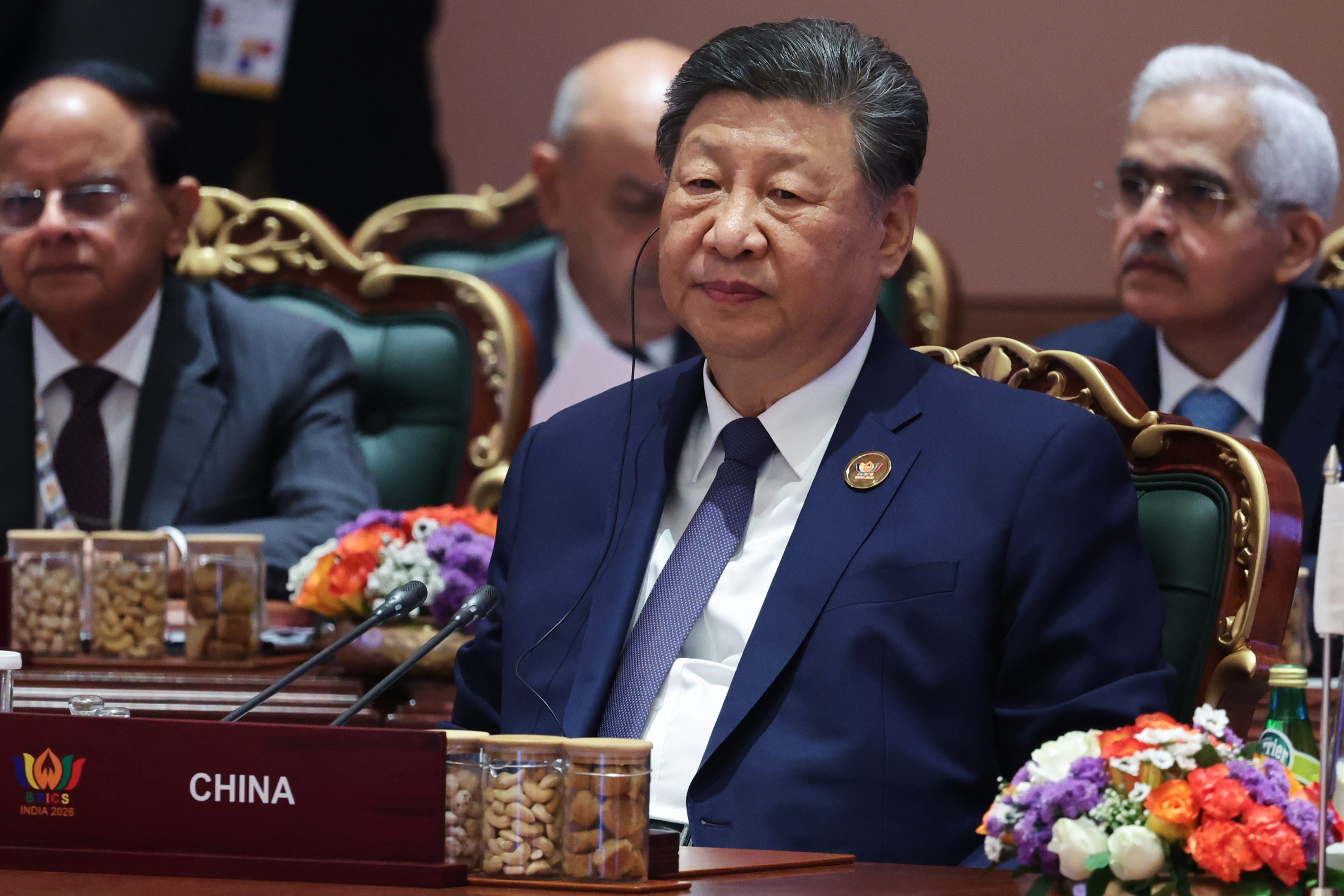 Xi Jinping pictured at Sunday’s session of the Brics summit in India. Photo: AP