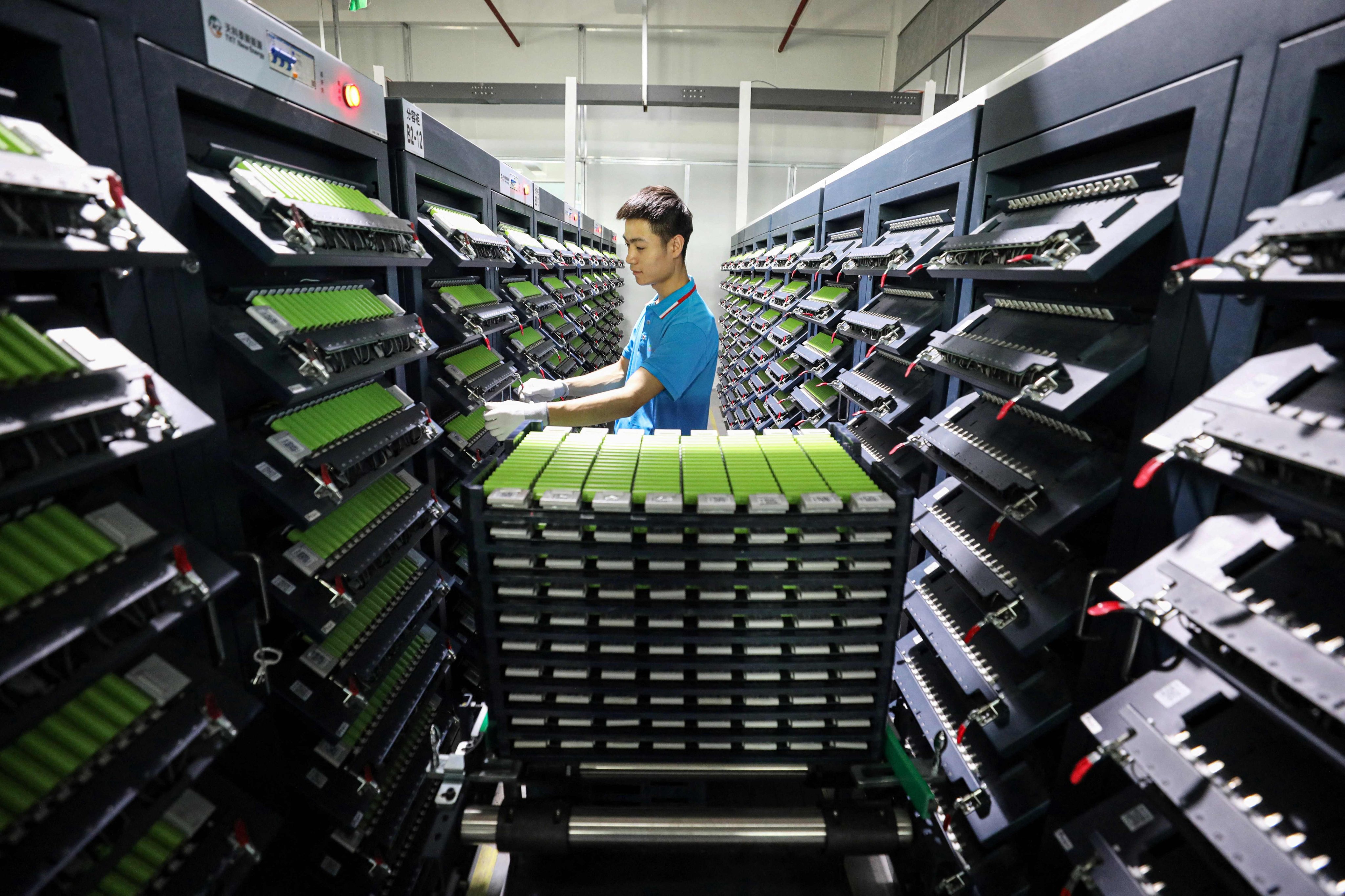 A lithium battery production line at a factory in eastern China. Photo: AFP