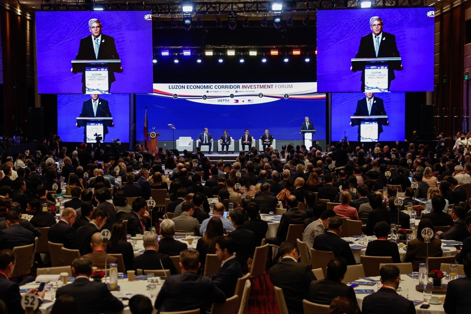 United States Trade and Development Agency Deputy Director Thomas Hardy delivers a speech during the Luzon Economic Corridor Investment Forum in Manila on Thursday. Photo: EPA