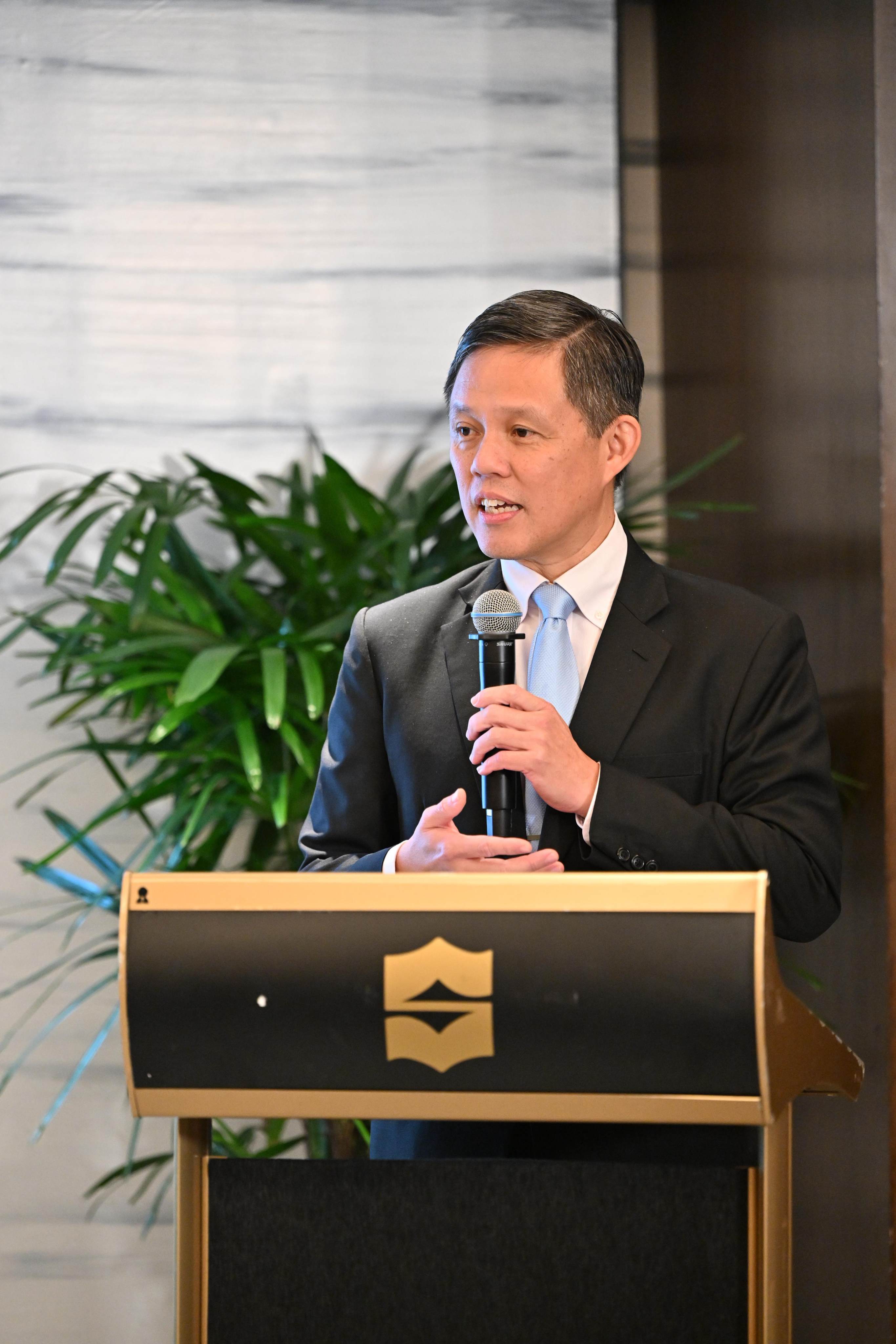 Defence Minister Chan Chun Sing speaks at the Shangri-La Dialogue security summit in Singapore on May 30. Photo: Singapore’s Ministry of Defence