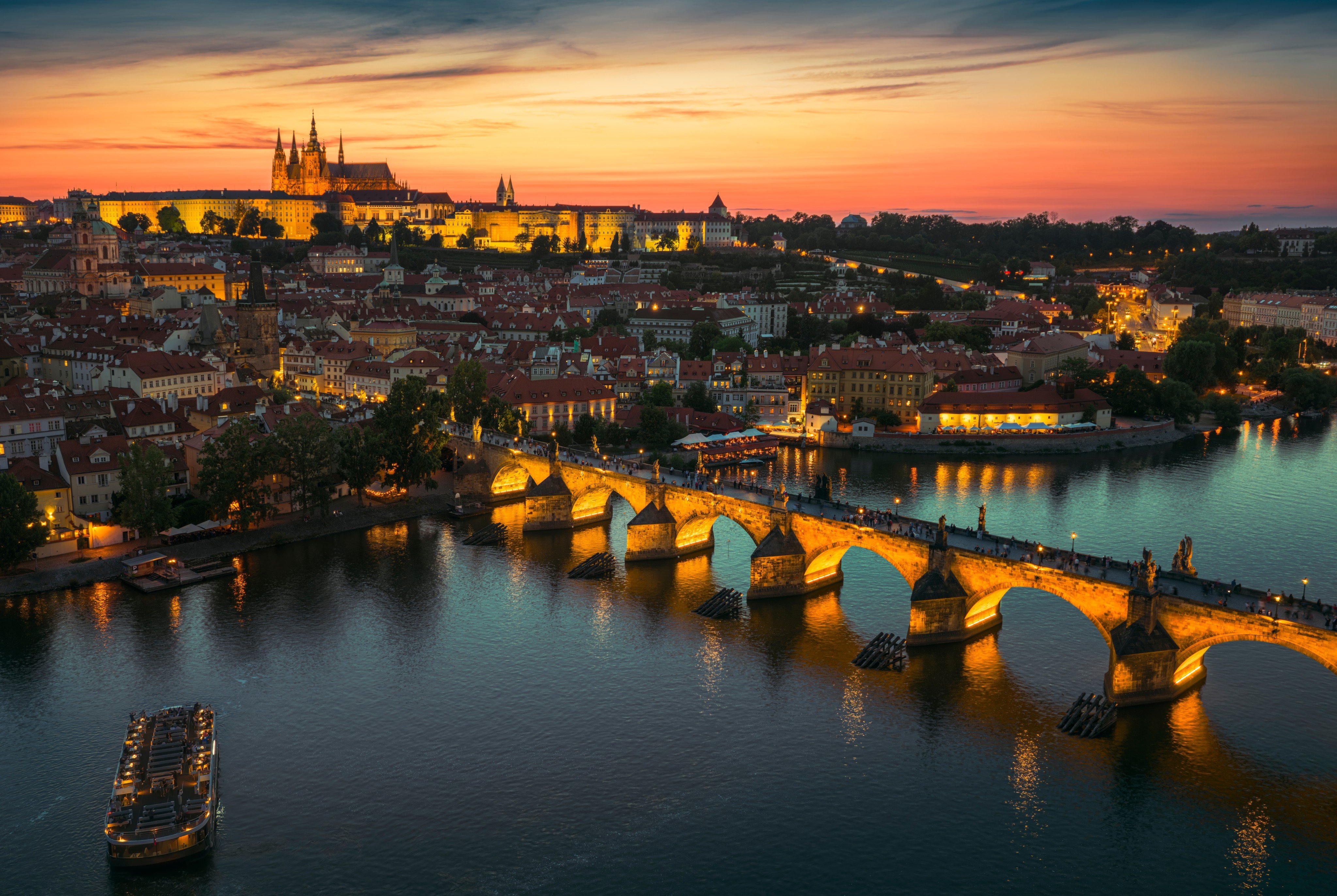 Prague at sunset, with Prague Castle in the background and Charles Bridge (front). The Czech capital is popular among filmmakers for its low production costs. Photo: Shutterstock