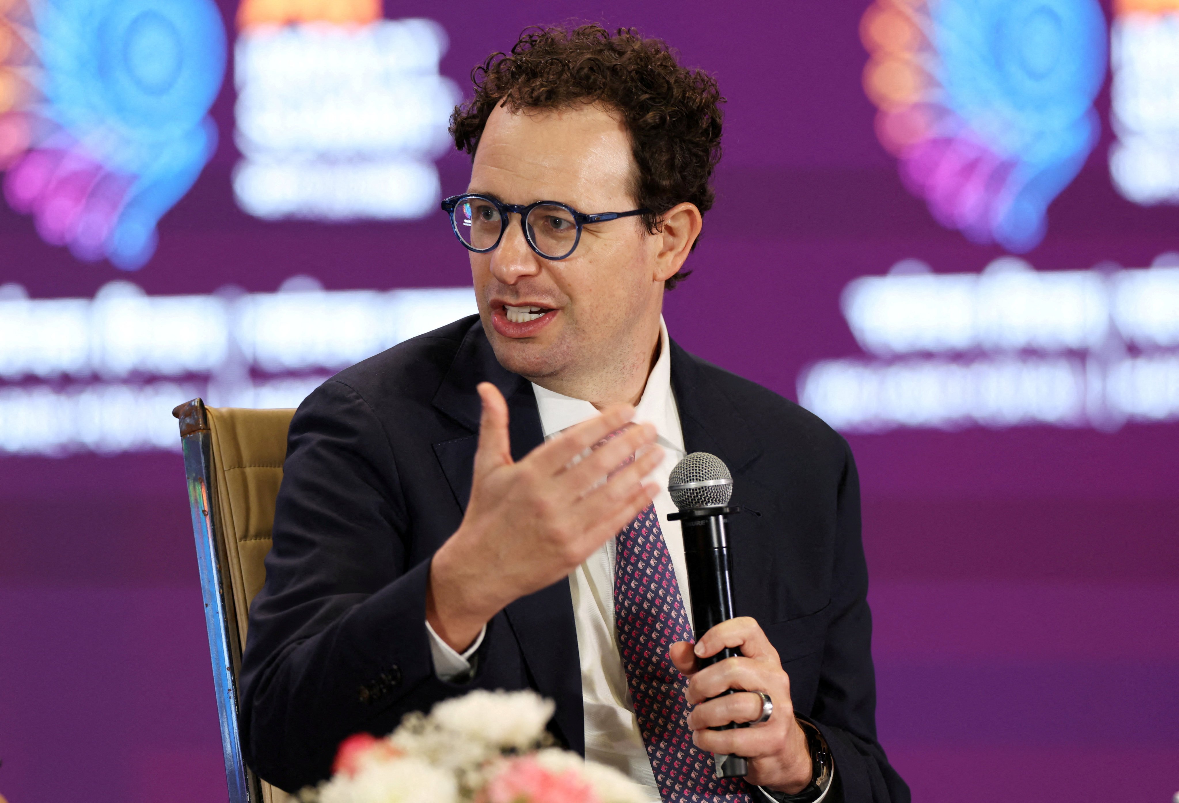 Anthropic CEO Dario Amodei addresses the AI Impact Summit in New Delhi, India, February 19, 2026. Photo: Reuters