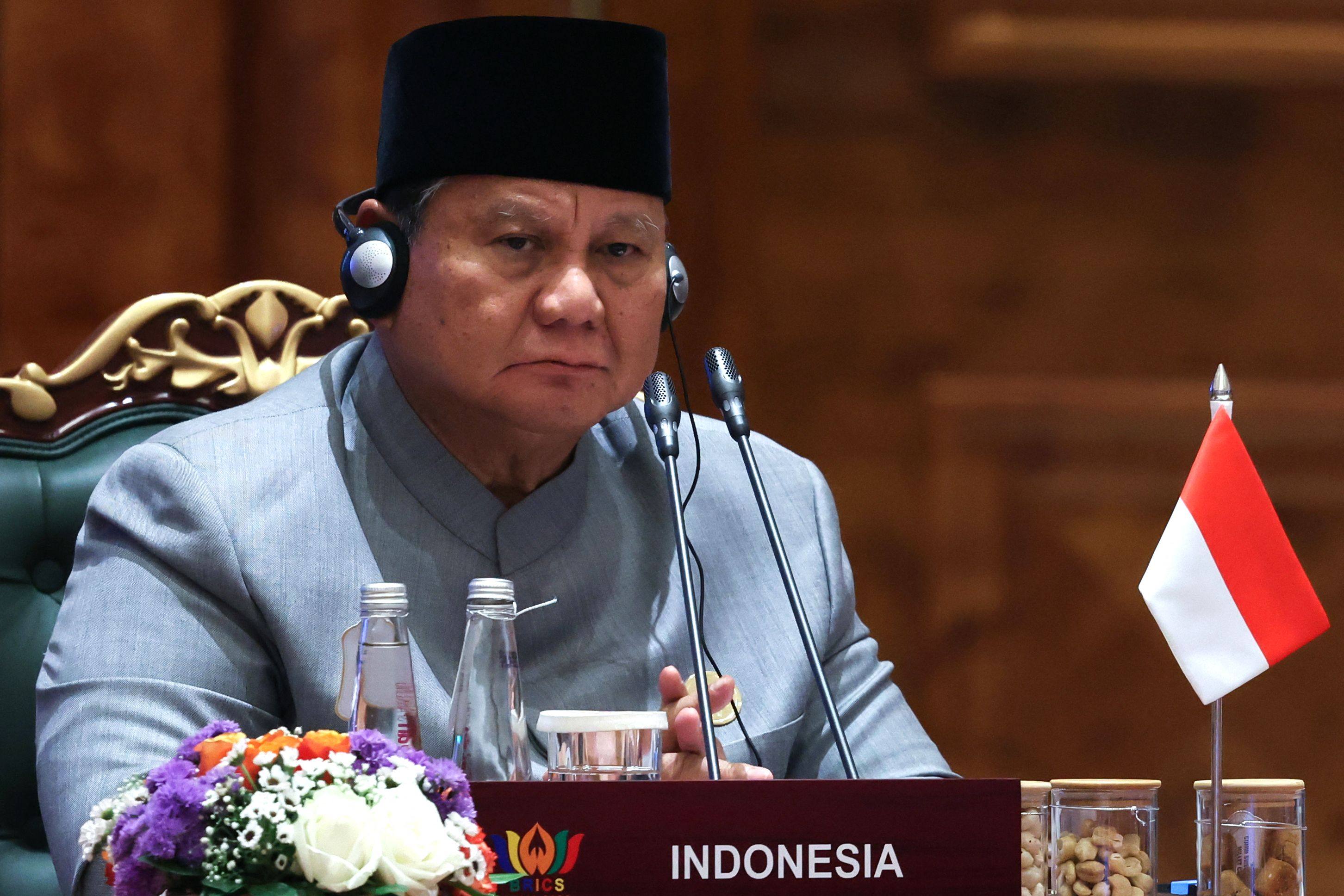 Indonesia’s President Prabowo Subianto at the Brics summit in New Delhi on Sunday. Prabowo has ‌made ‌several cabinet changes since ‌taking office almost two years ago. Photo: AFP