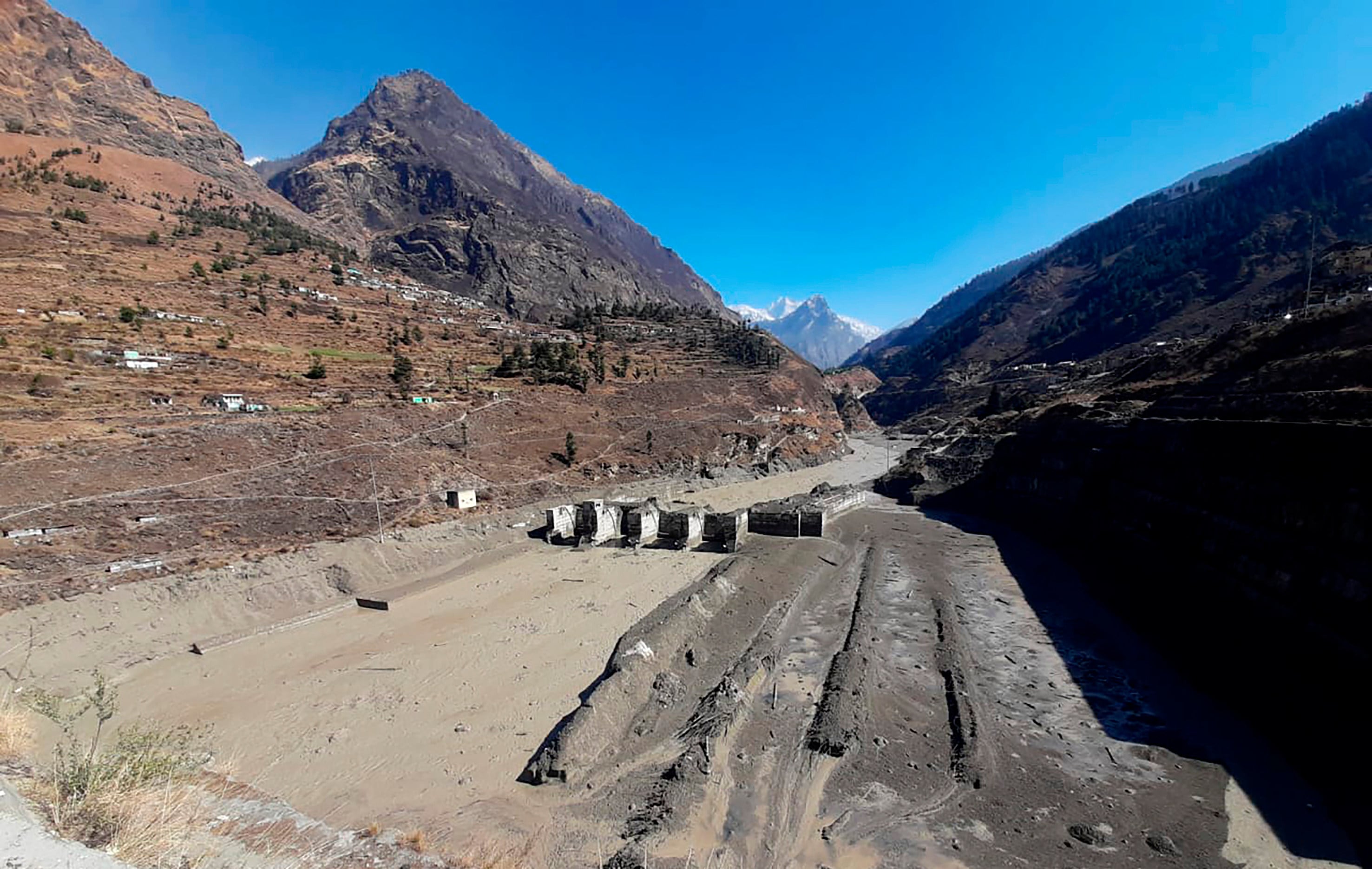 A hydropower project in northern India is damaged after a portion of the Nanda Devi glacier breaks off on February 7, 2021. Photo: AP