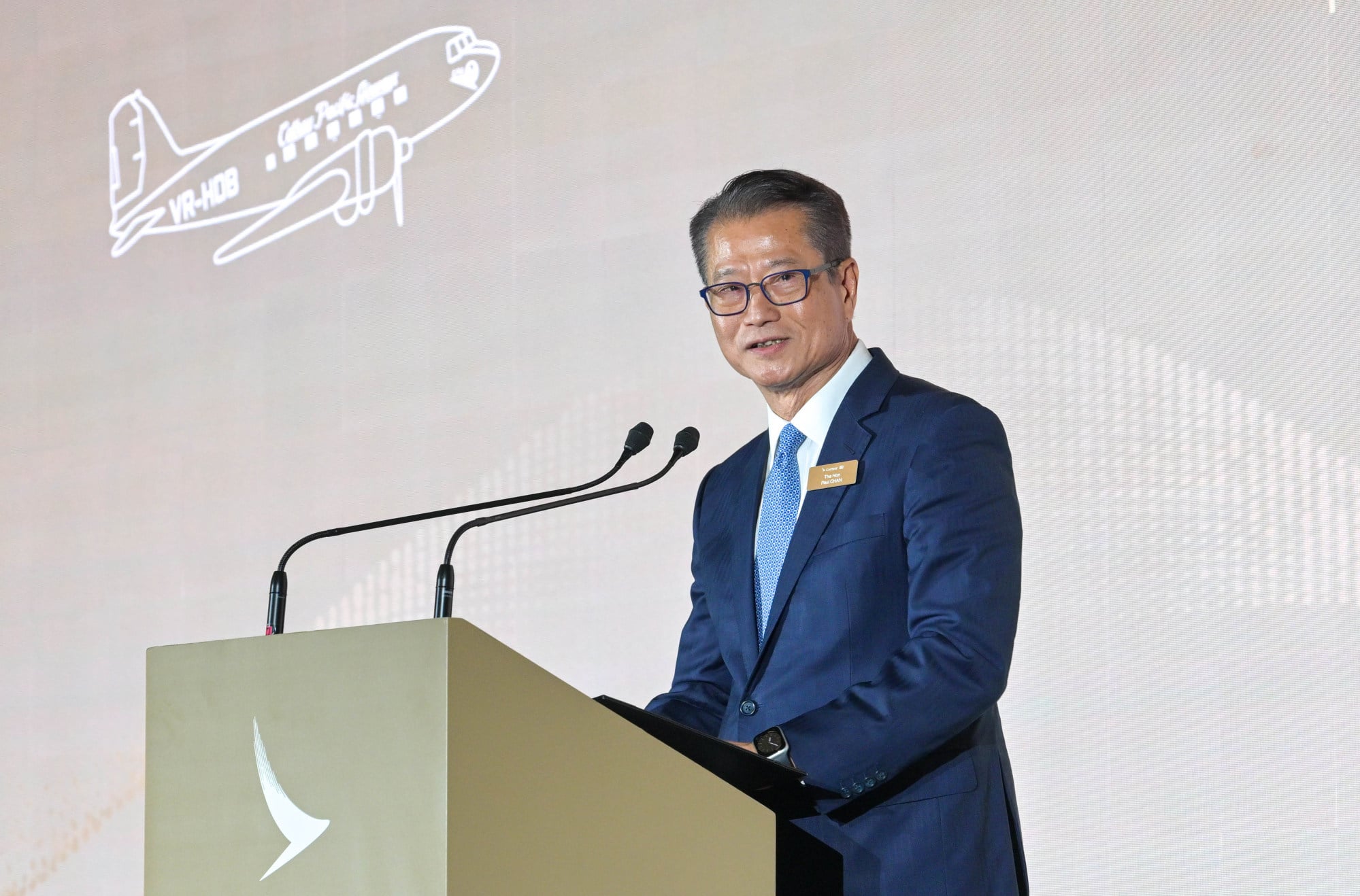 Paul Chan says Cathay’s commitment of about HK$150 billion to investments in aircraft, cabins, lounges and digital innovation is a vote of confidence in Hong Kong’s future. Photo: ISD