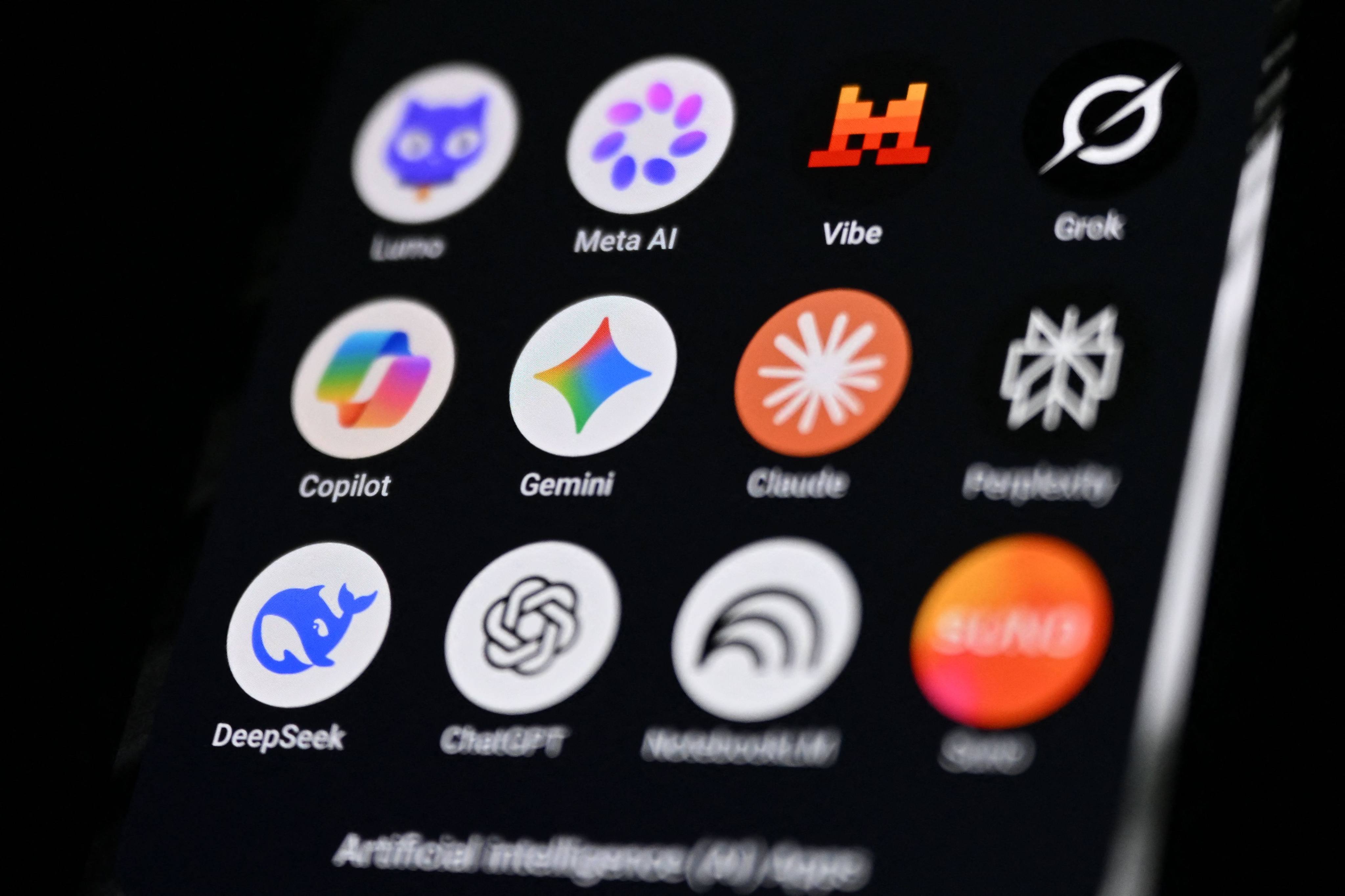 Icons for some AI-based apps are seen on a smartphone. Photo: AFP