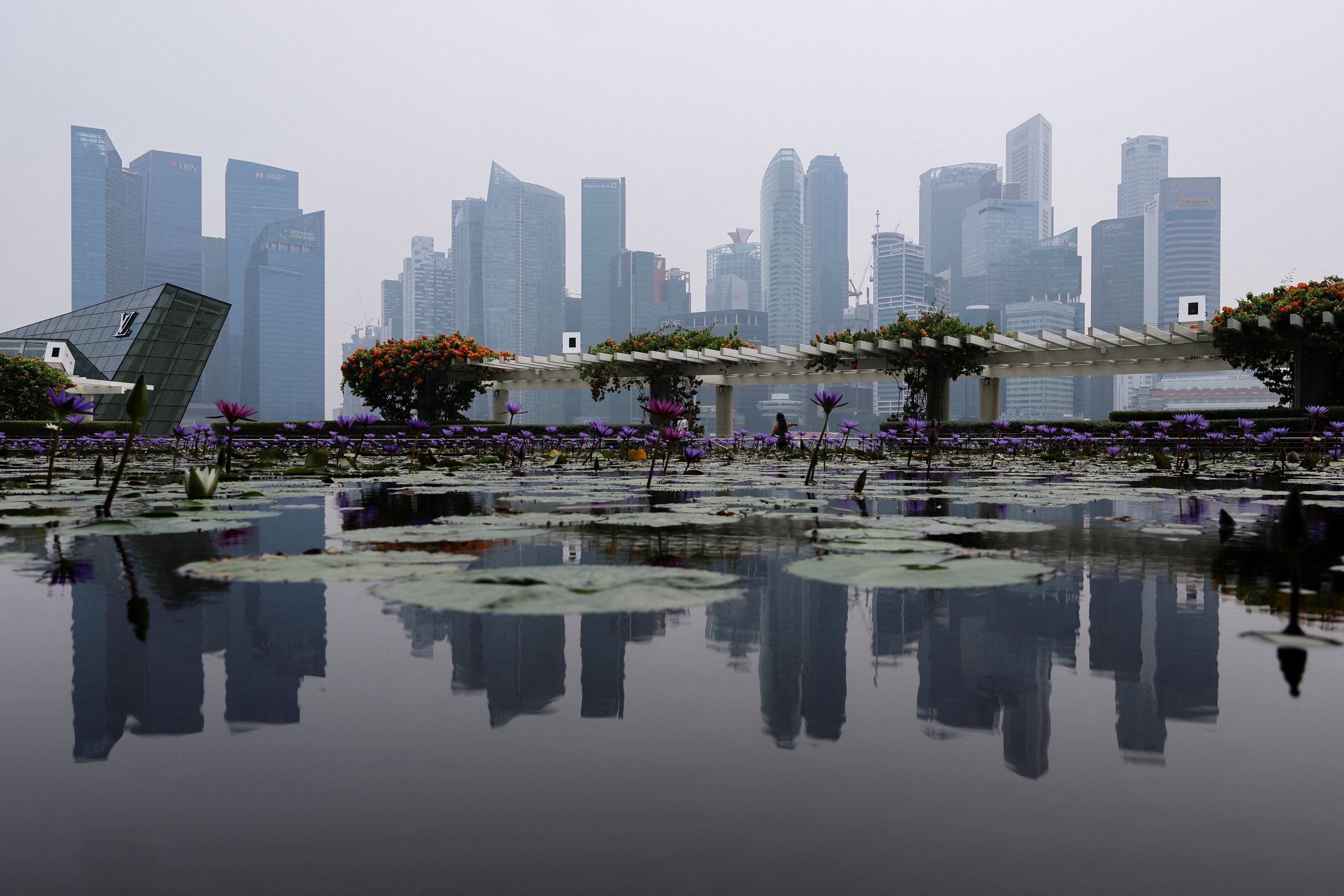 Haze shrouds the central business district in Singapore on Monday. Photo: Reuters
