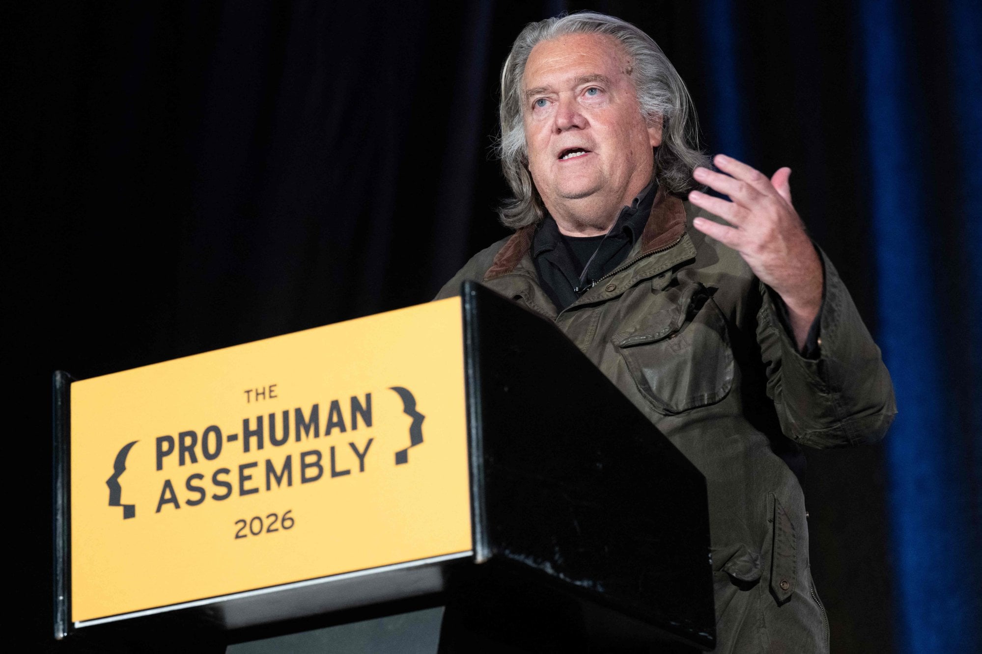 Steve Bannon speaks during the Pro-Human Assembly in Washington on Tuesday. Photo: AFP Steve Bannon speaks during the Pro-Human Assembly in Washington on Tuesday. Photo: AFP