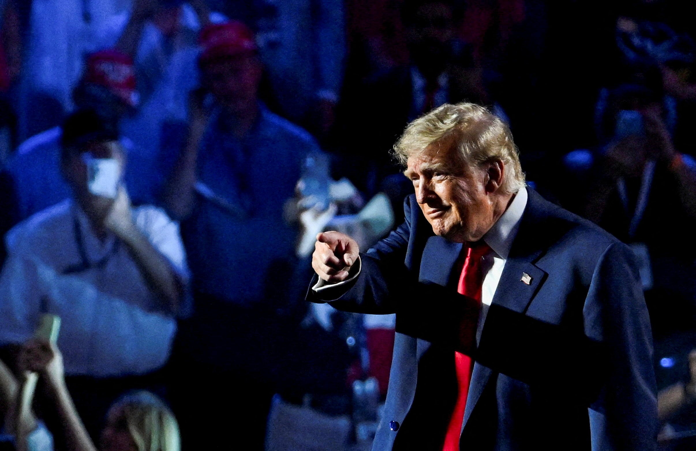 US President Donald Trump gestures on stage at a Republican midterm convention in Dallas, Texas, on Thursday. Photo: Reuters