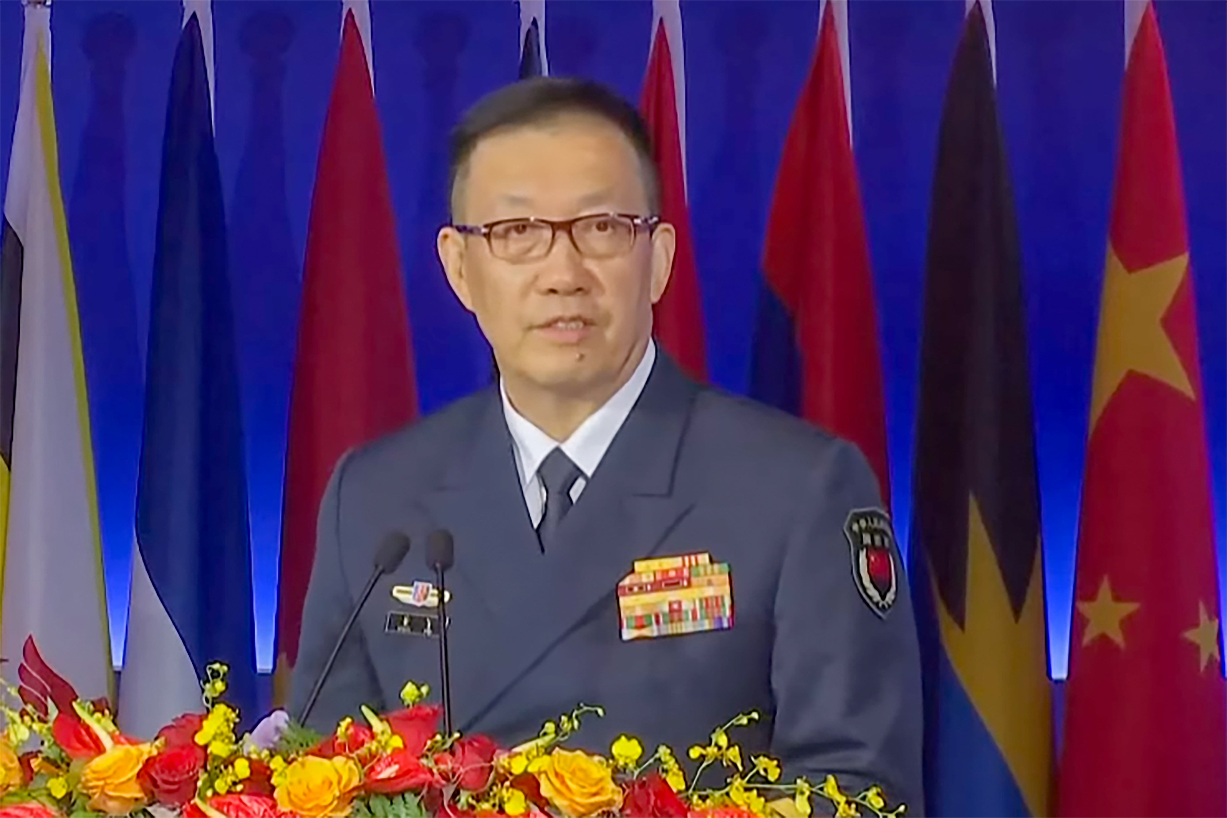 Chinese Defence Minister Dong Jun delivers his opening ceremony speech at the Xiangshan Forum in Beijing. Photo: Handout