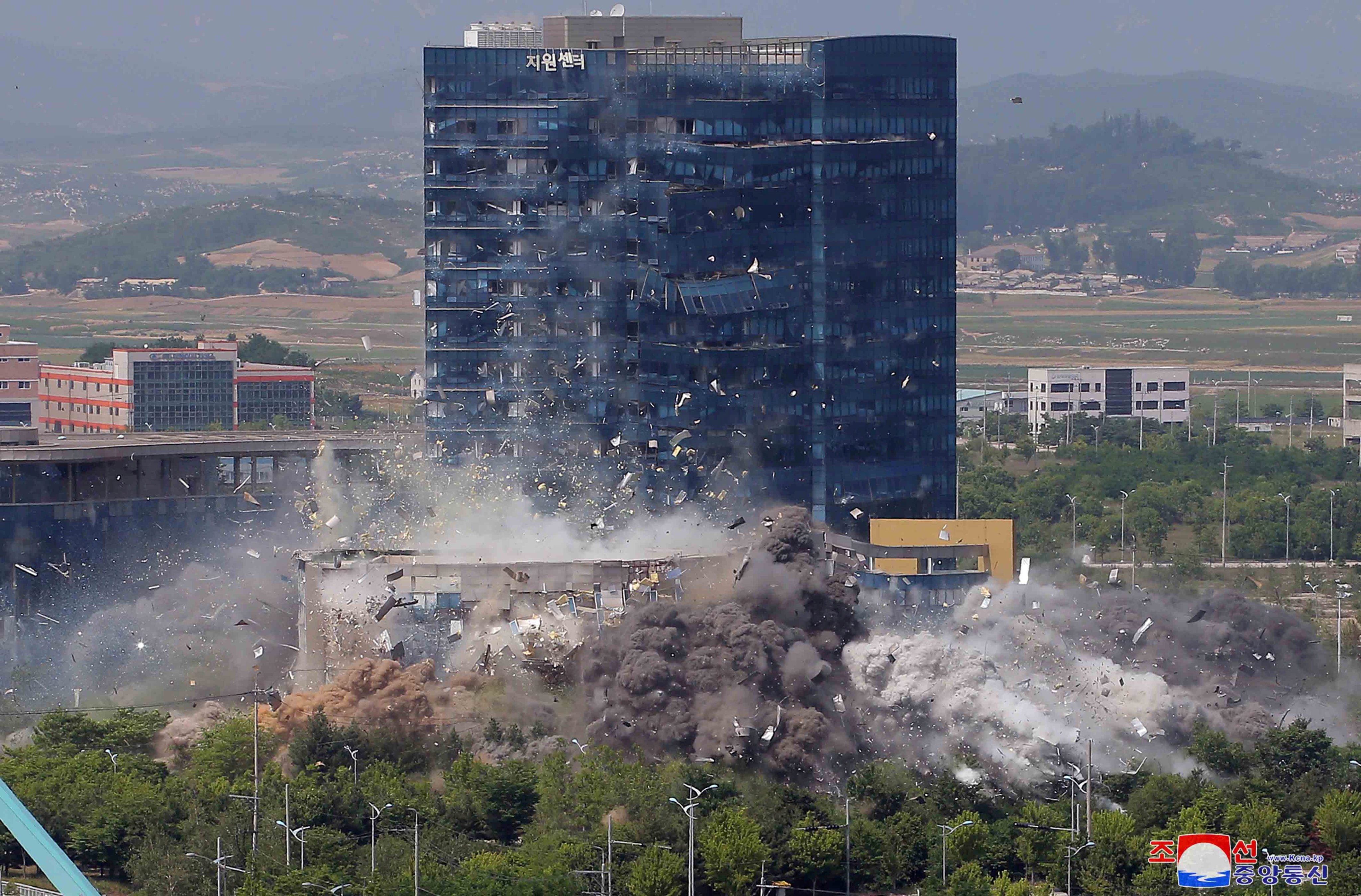 A joint liaison office with South Korea in border town Kaesong, North Korea, is blown up in June 16, 2020. Photo: KCNA / Reuters