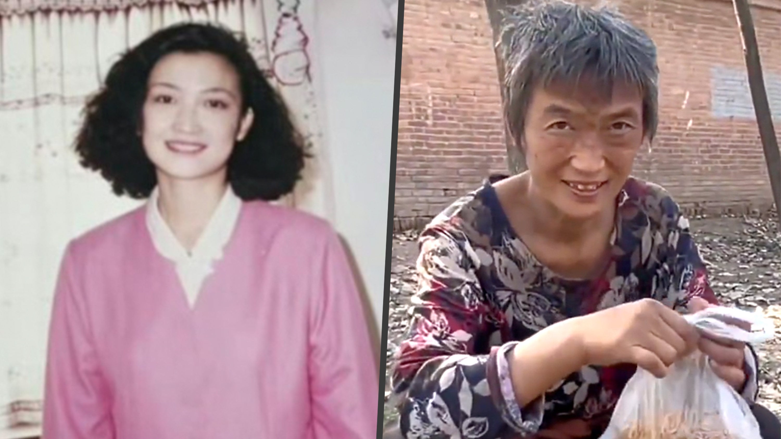 Viral “then and now” photos contrasting the past and present of a Shandong woman went viral after she was reunited with her family 26 years later. Photo: SCMP composite/Douyin/Weibo