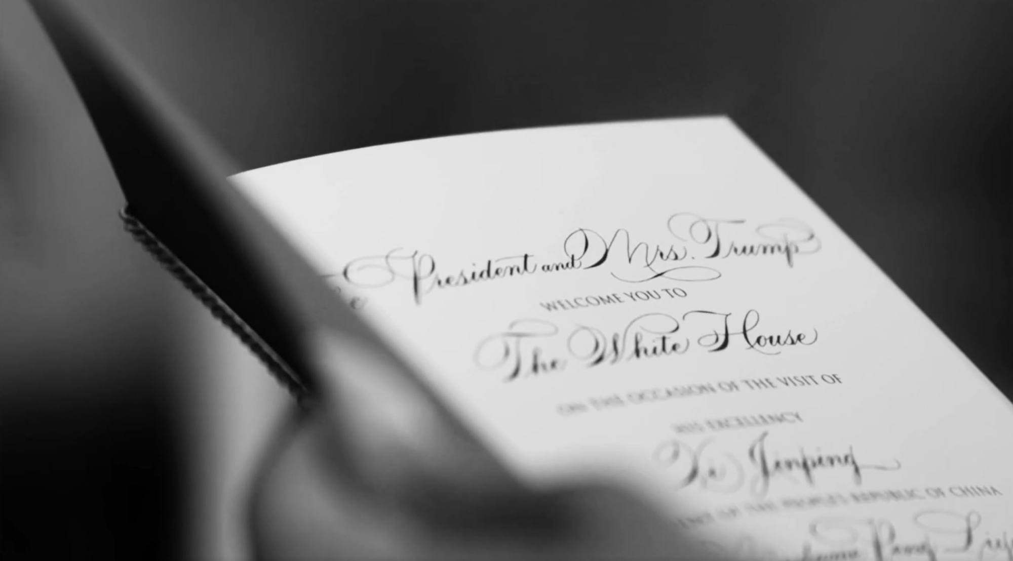 A screenshot from a video posted to the X account of US first lady Melania Trump shows a welcome sheet bearing the name of Chinese President Xi Jinping and his wife, Peng Liyuan. Image: @FLOTUS/X A screenshot from a video posted to the X account of US first lady Melania Trump shows a welcome sheet bearing the name of Chinese President Xi Jinping and his wife, Peng Liyuan. Image: @FLOTUS/X