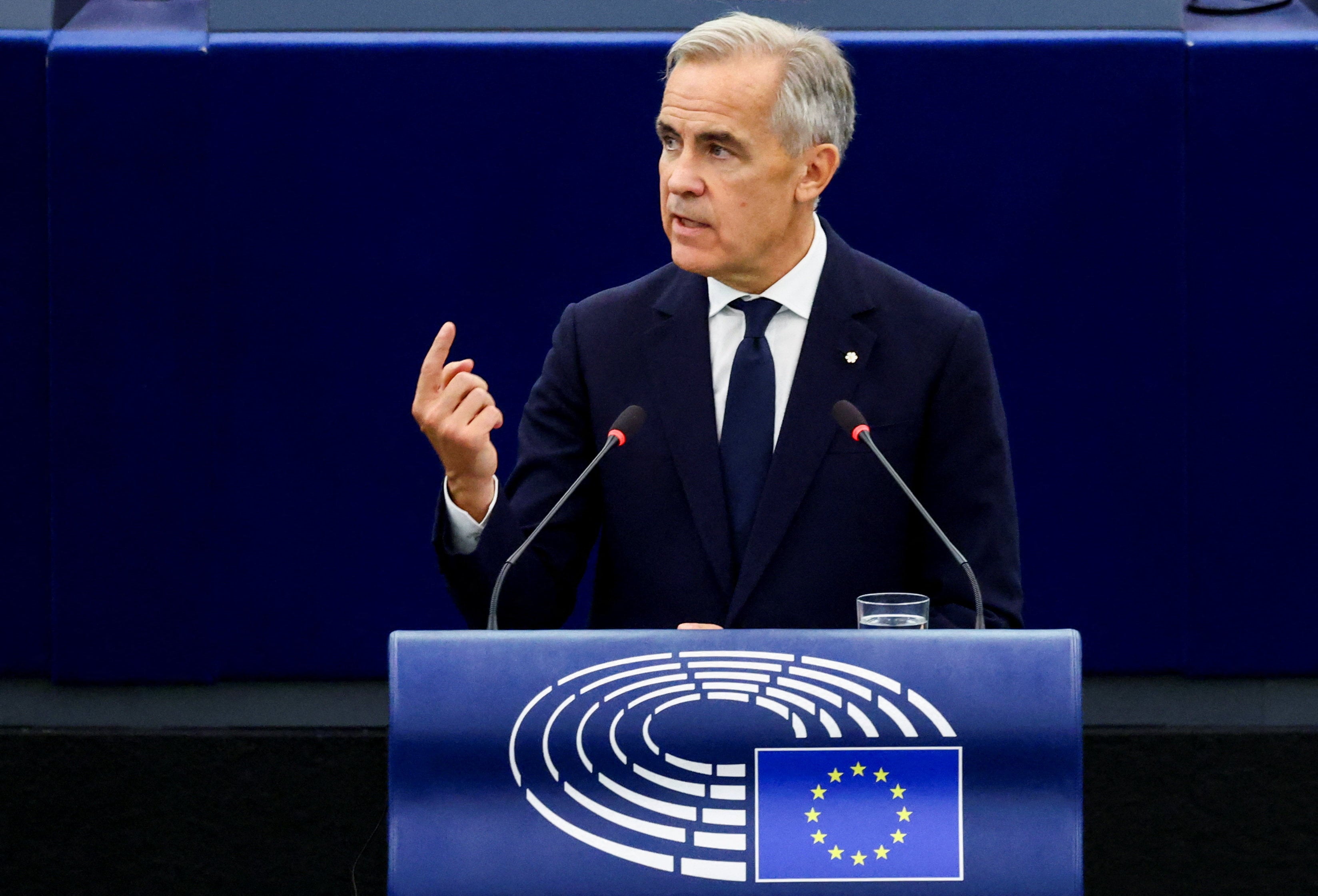 Canadian Prime Minister Mark Carney addresses the European Parliament in Strasbourg, France, on Thursday. Photo: Reuters