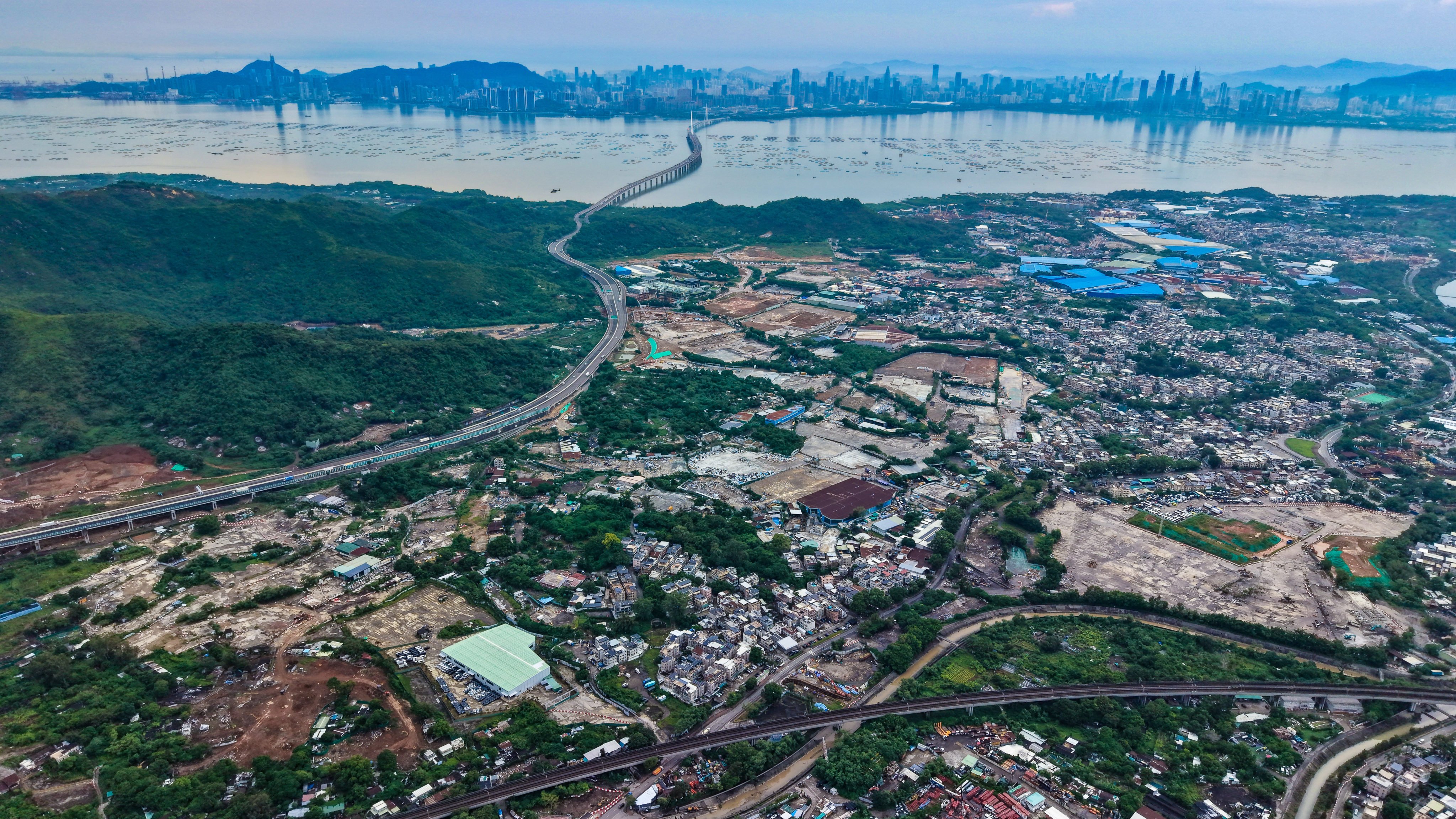 An aerial view of the Hung Shui Kiu and Ha Tsuen new development area in the Northern Metropolis on September 14.  Part of the land in Hung Shui Kiu will be developed into a university town. Photo: Karma Lo
