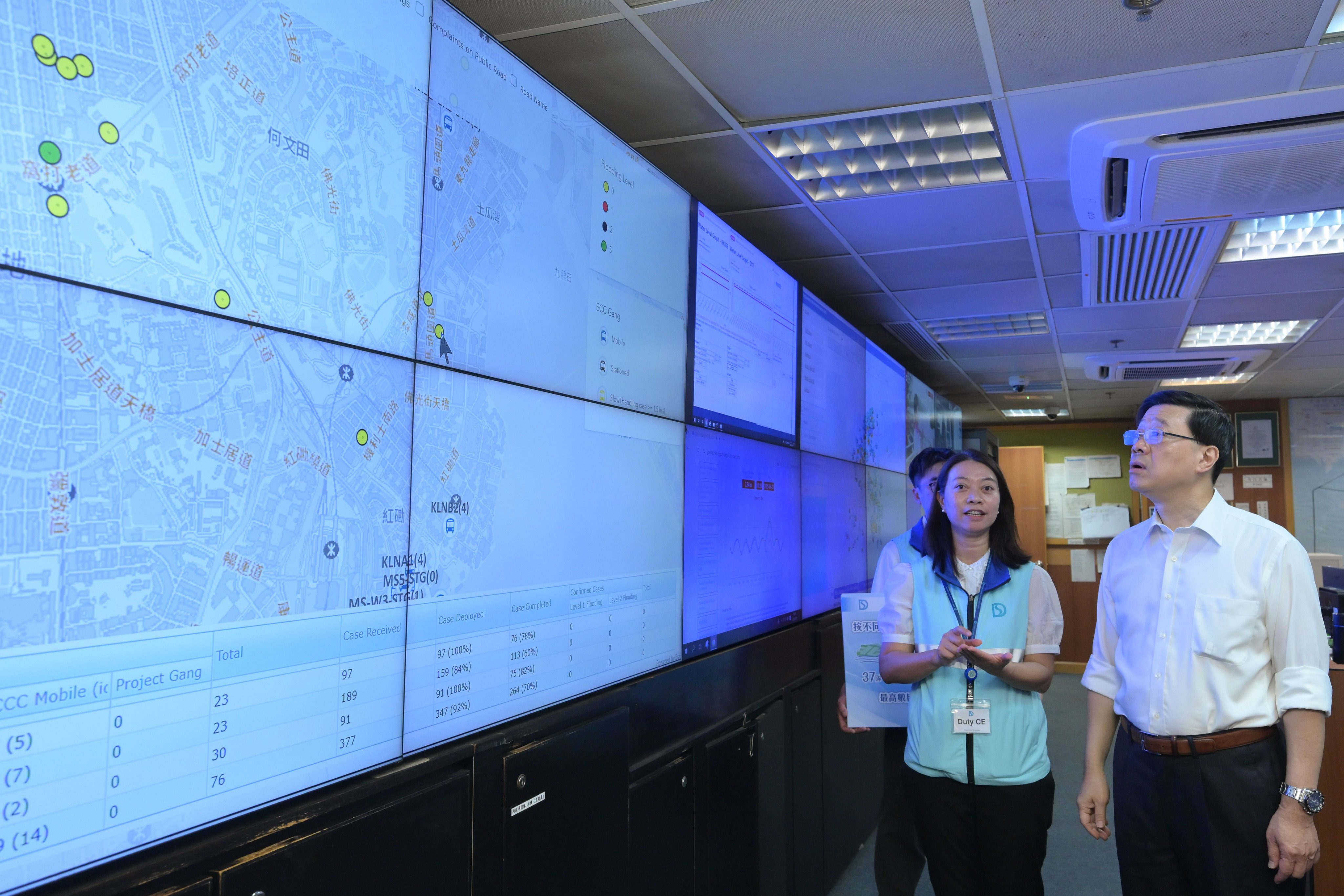Chief Executive John Lee inspects the Drainage Services Department’s Emergency Control Centre in September last year. Photo: Handout