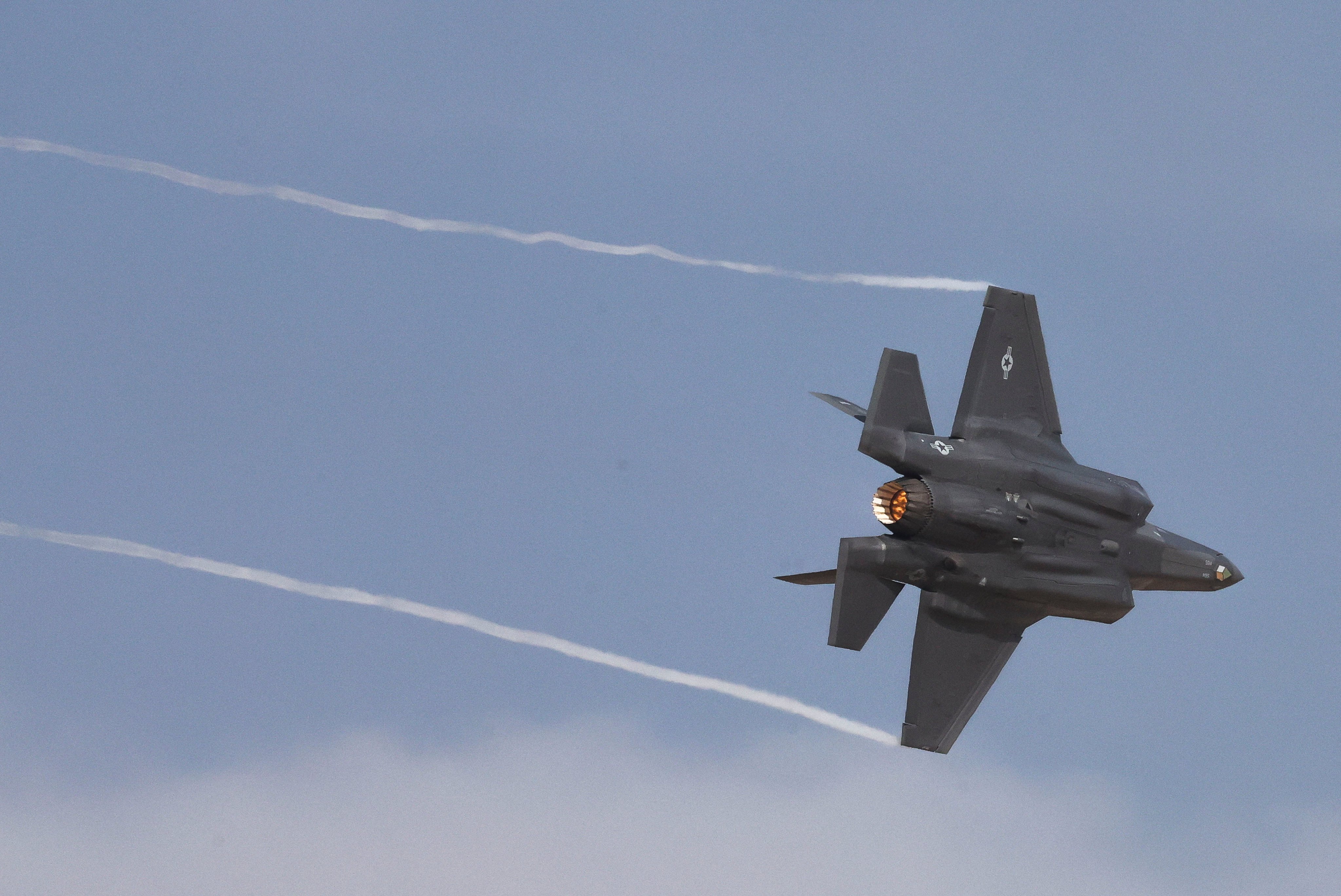 An F-35 jet performs performs at the Dubai Airshow in November 2025. Photo: Reuters