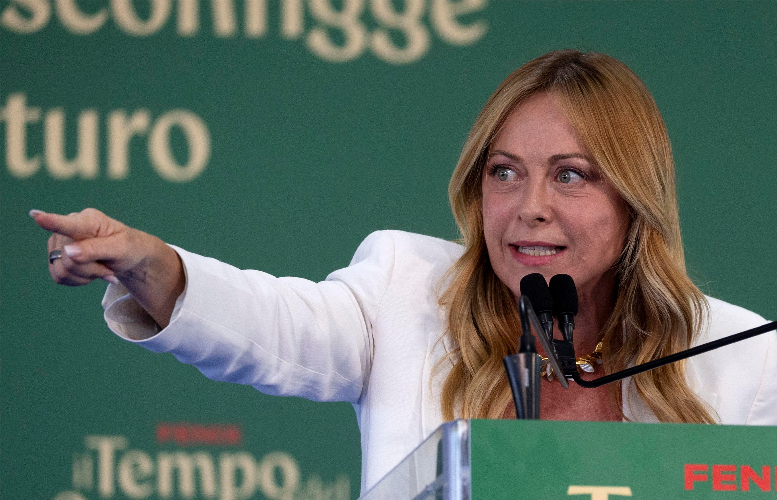 Italy’s Prime Minister Giorgia Meloni during the annual national youth festival organised by Gioventu Nazionale, the youth movement of the political party Fratelli d’Italia, in Rome, Italy on Sunday. Photo: EPA
