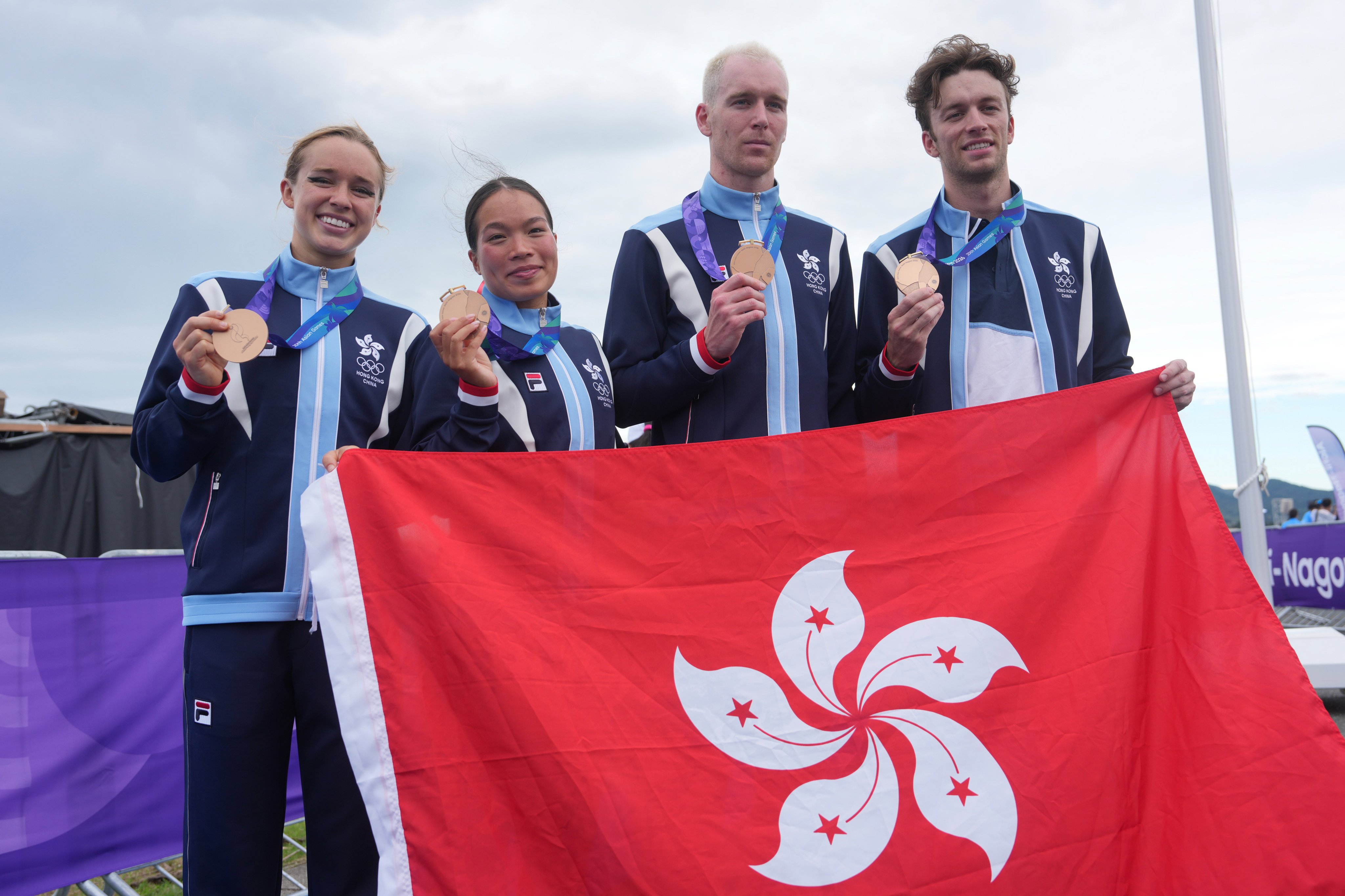 Hong Kong’s bronze medallists (from left) Bailee Brown, Cade Wright, Oscar Coggins and Robin Elg at the Asian Games. Photo: Sam Tsang