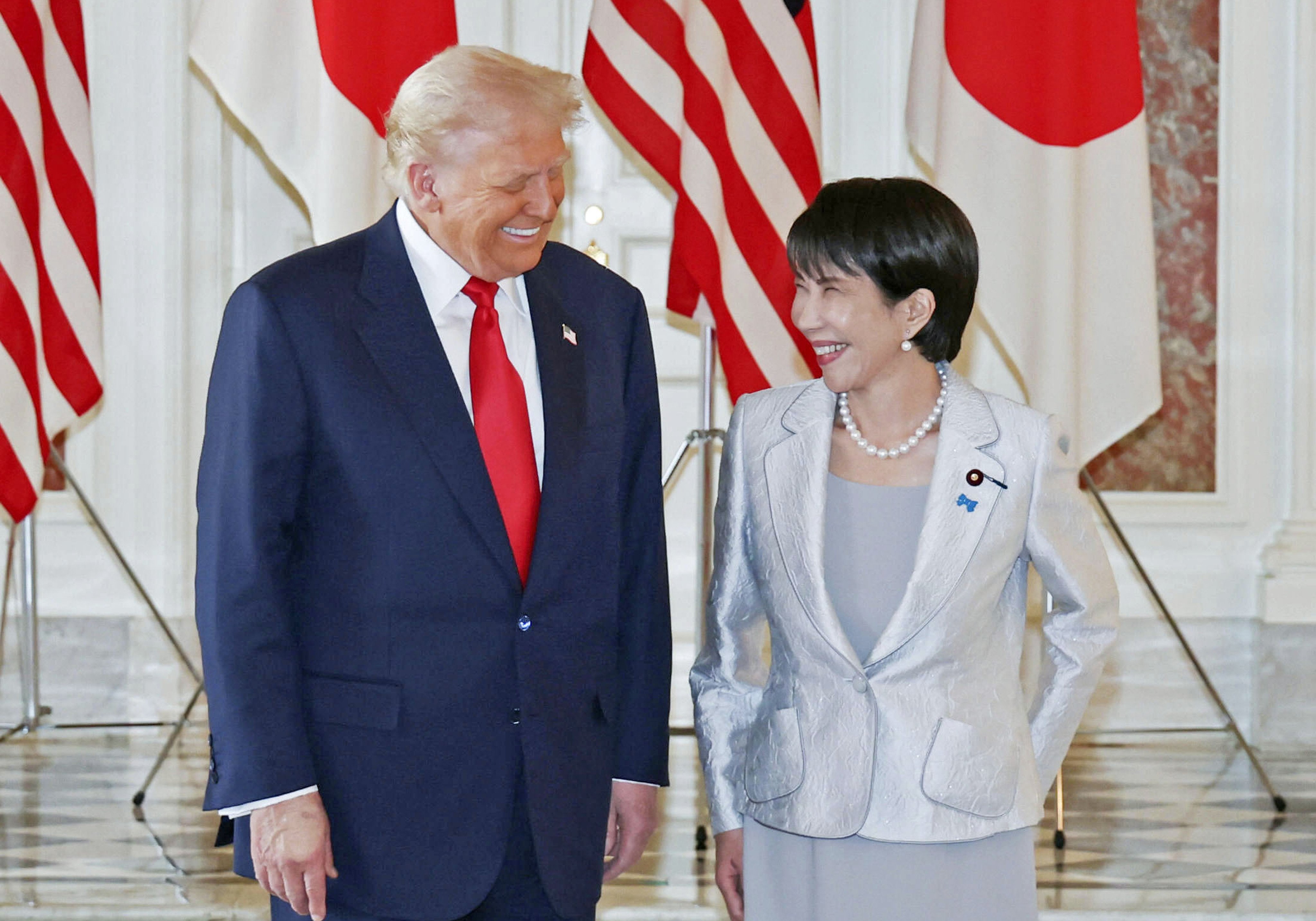 Japanese Prime Minister Sanae Takaichi (right) will meet US President Donald Trump (left) on the sidelines of the UN General Assembly in New York on Tuesday. Photo: Kyodo
