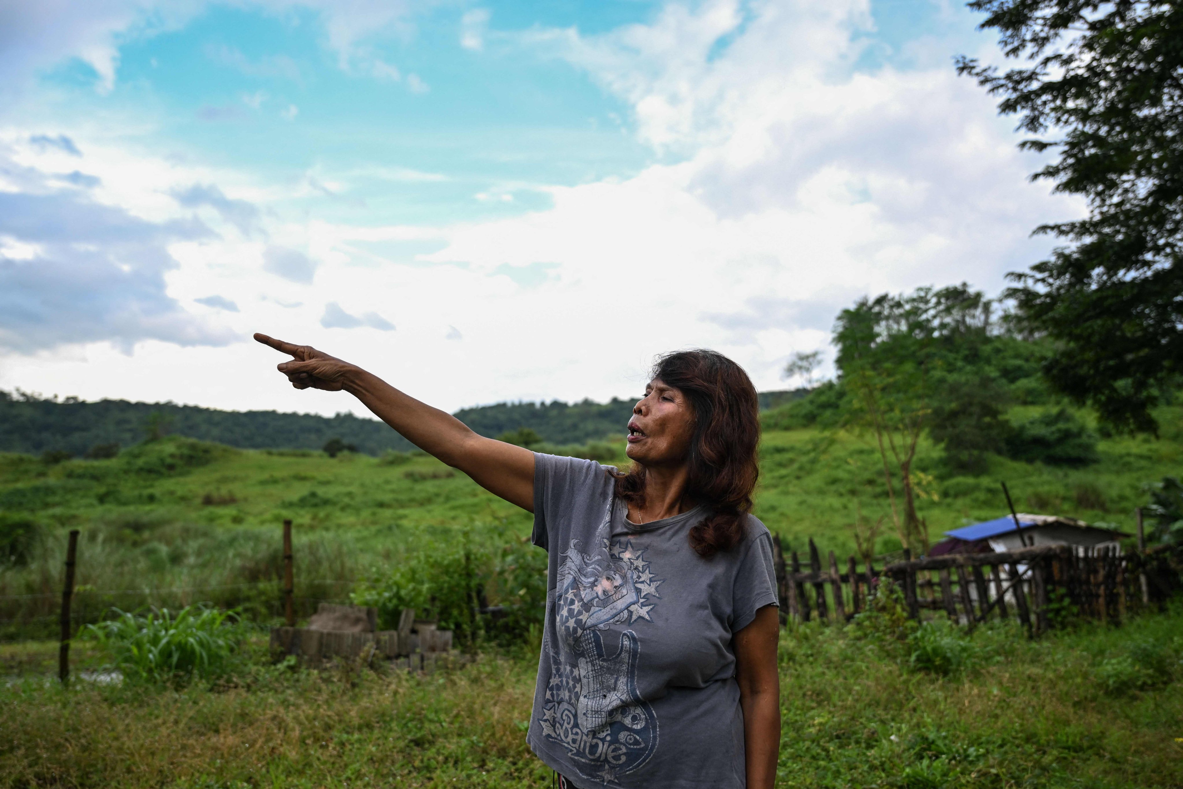 Filipino chieftain Petronila Munoz points at the proposed land where the Pax Silica Hub might be built in Capas, Tarlac province, on September 2. Photo: AFP
