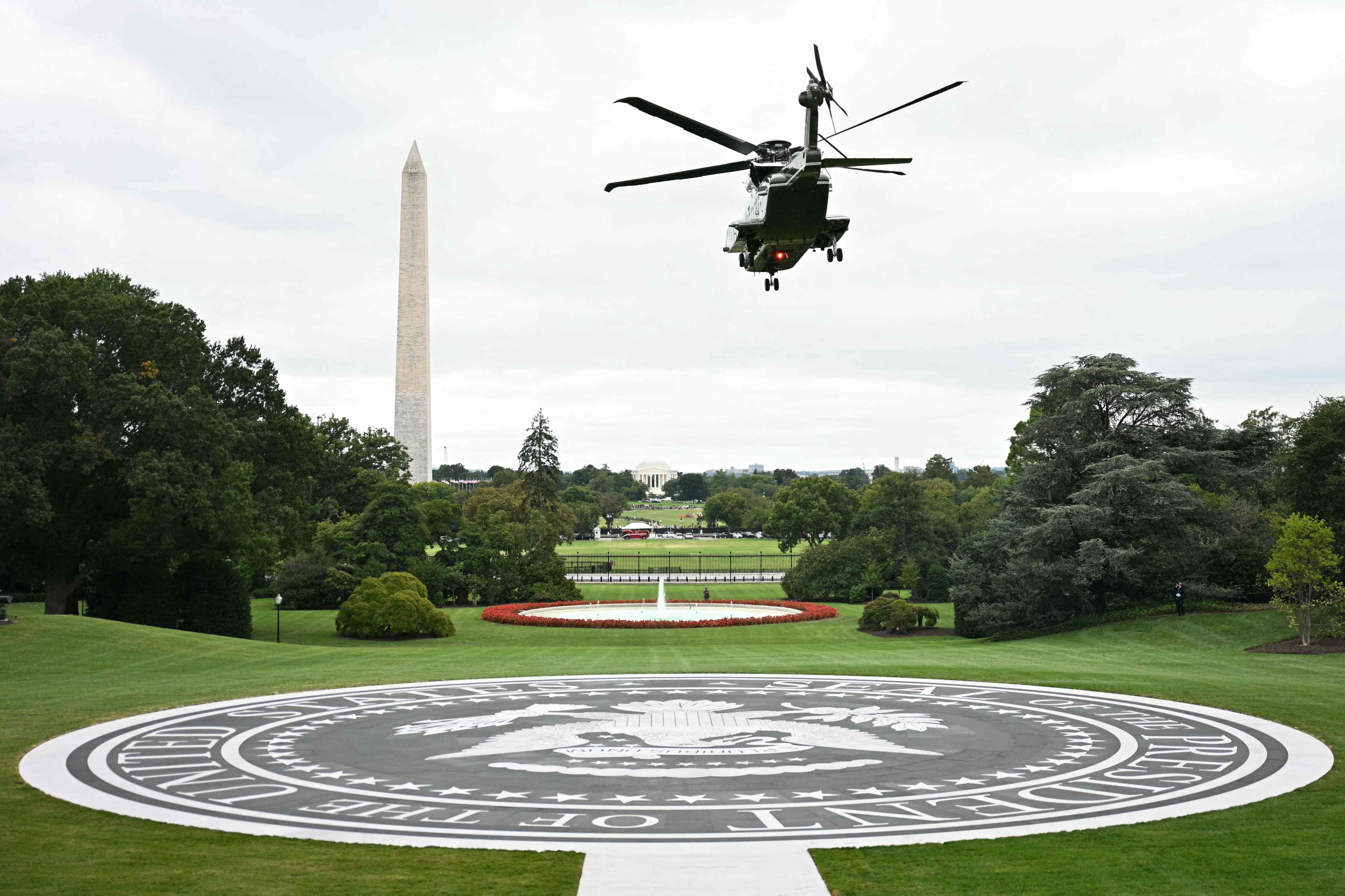 Marine One takes off from the new helipad. Photo: AFP