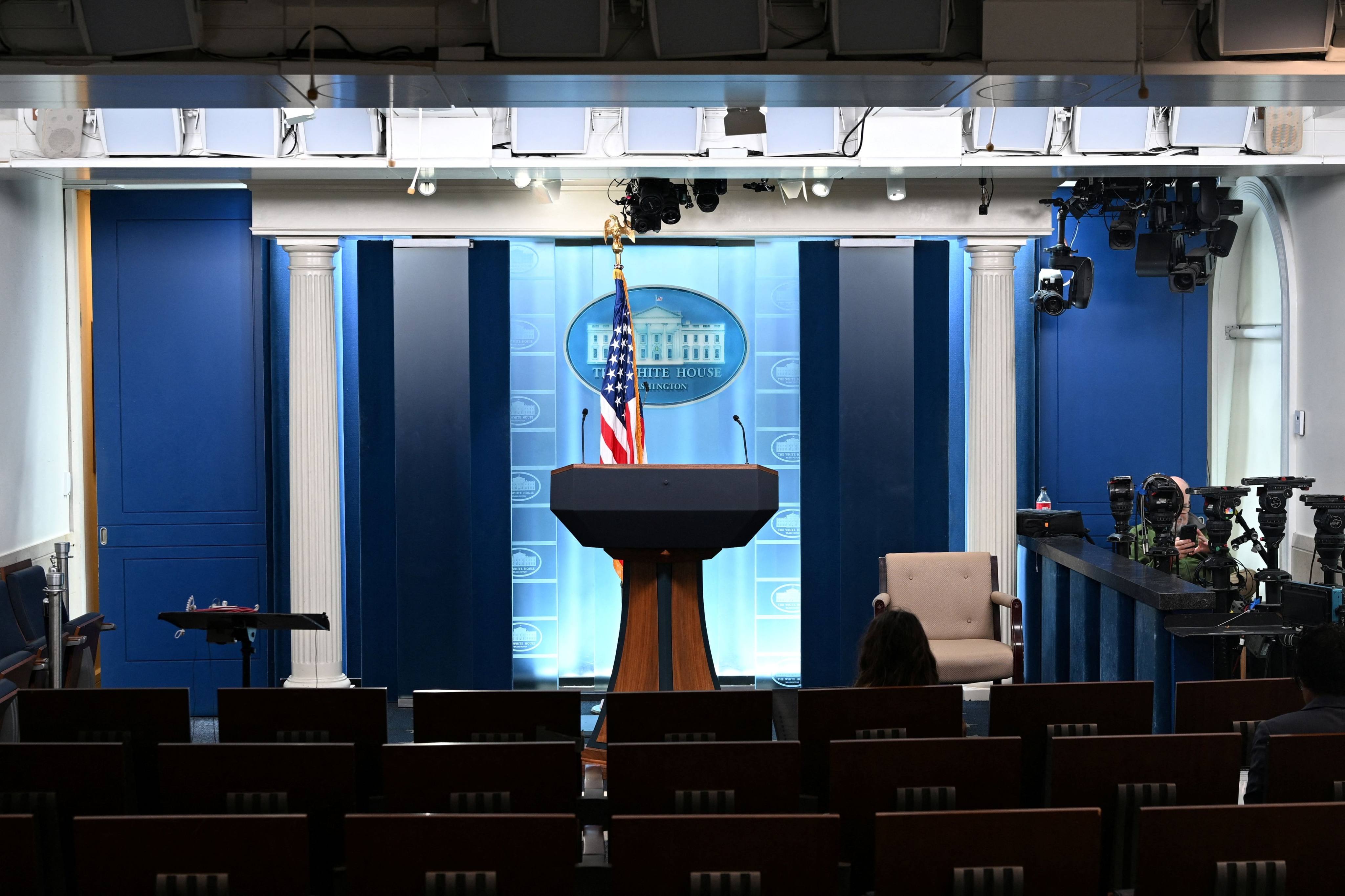 The empty James S. Brady Press Briefing Room at the White House. Photo: AFP