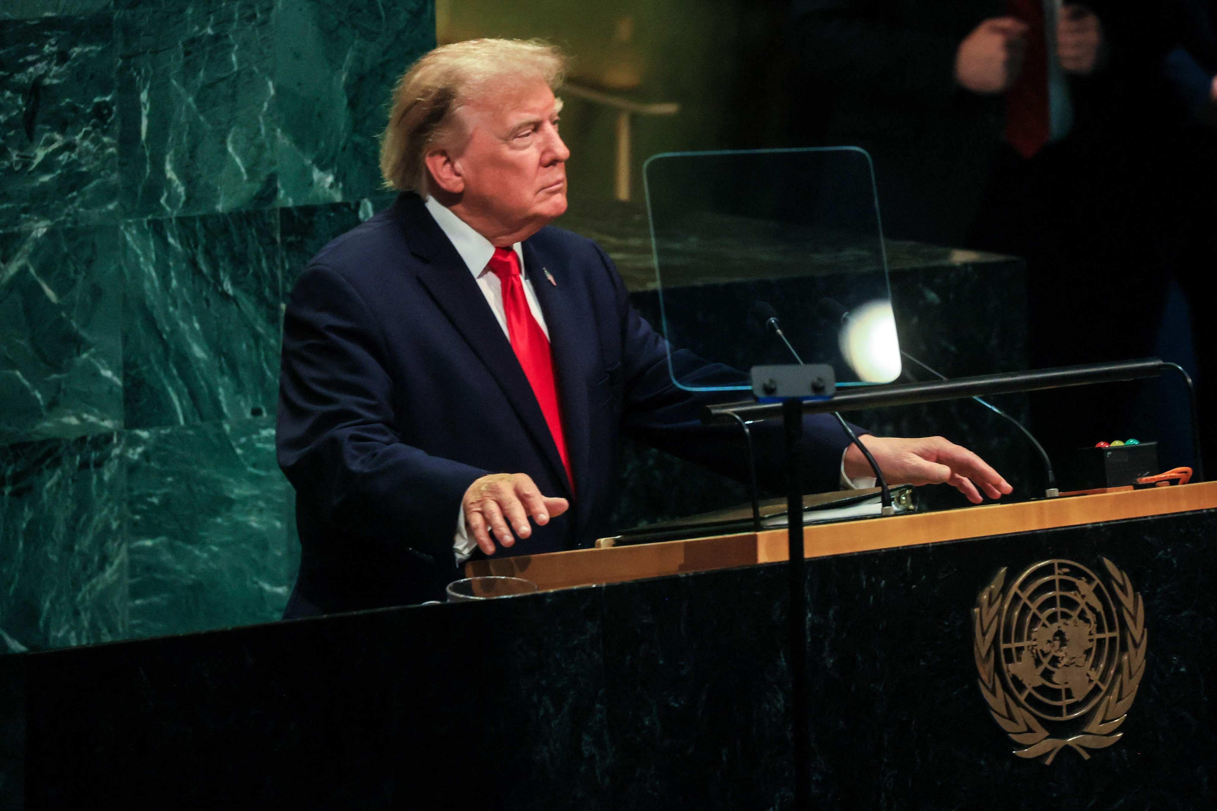 US President Donald Trump addresses the UN General Assembly in New York on Tuesday. Photo: Getty Images/AFP