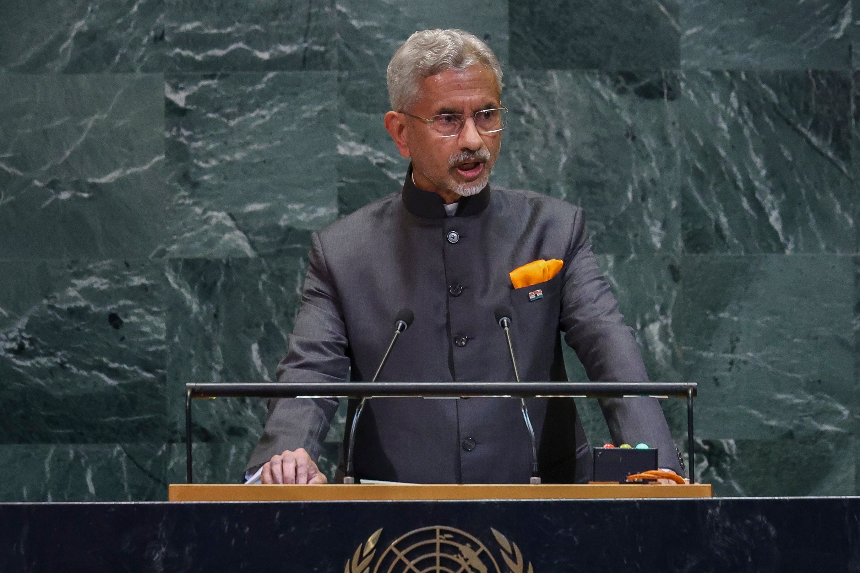 India’s External Affairs Minister Subrahmanyam Jaishankar speaking at the 80th session of the United Nations General Assembly in New York, in September 2025. Photo: EPA