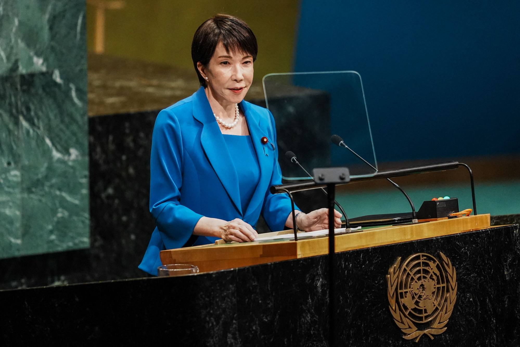 Japanese Prime Minister Takaichi Sanae addresses the United Nations General Assembly in New York on Tuesday. Photo: AFP Japanese Prime Minister Takaichi Sanae addresses the United Nations General Assembly in New York on Tuesday. Photo: AFP