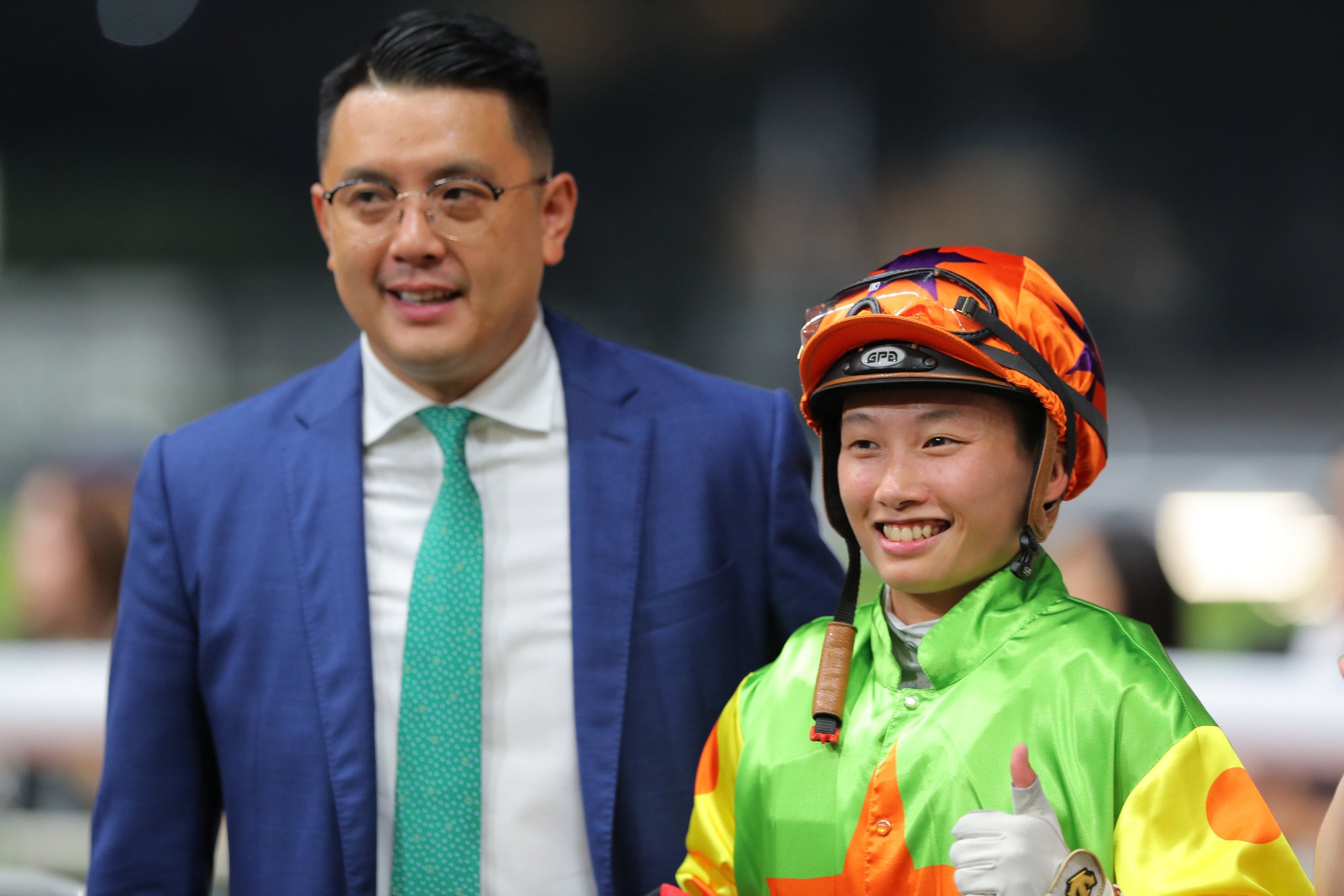 Apprentice Nichola Yuen is all smiles after teaming up with trainer Pierre Ng to win at the Valley.