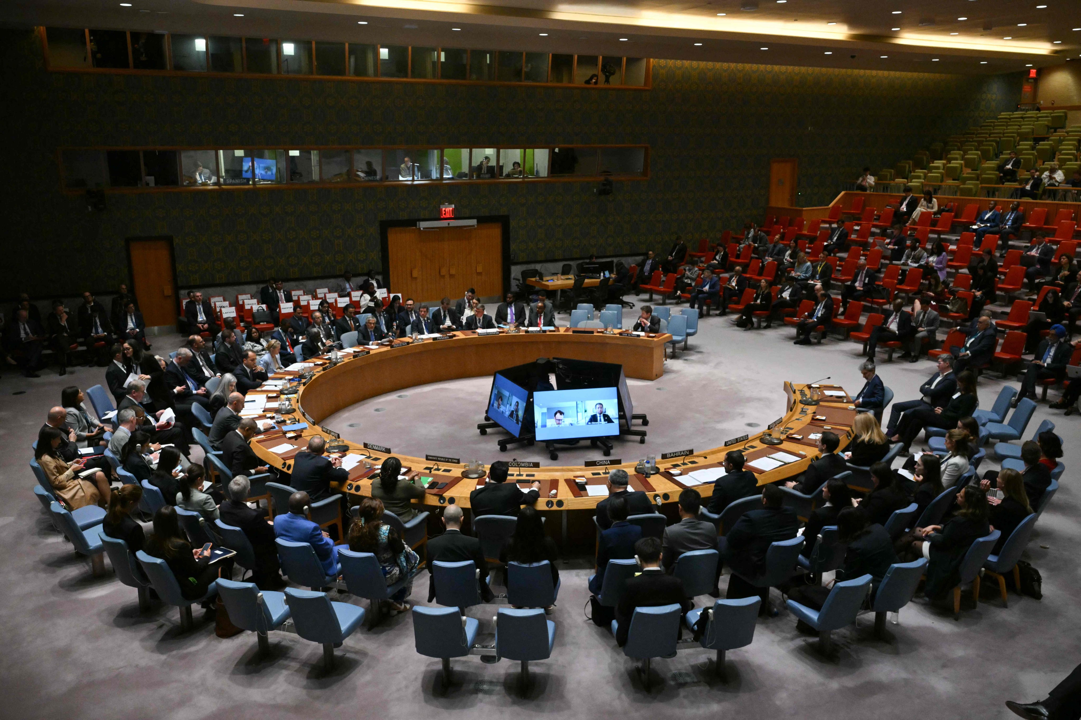 Anthropic CEO Dario Amodei and Hugging Face CEO Clement Delangue appear by video. Photo: AFP