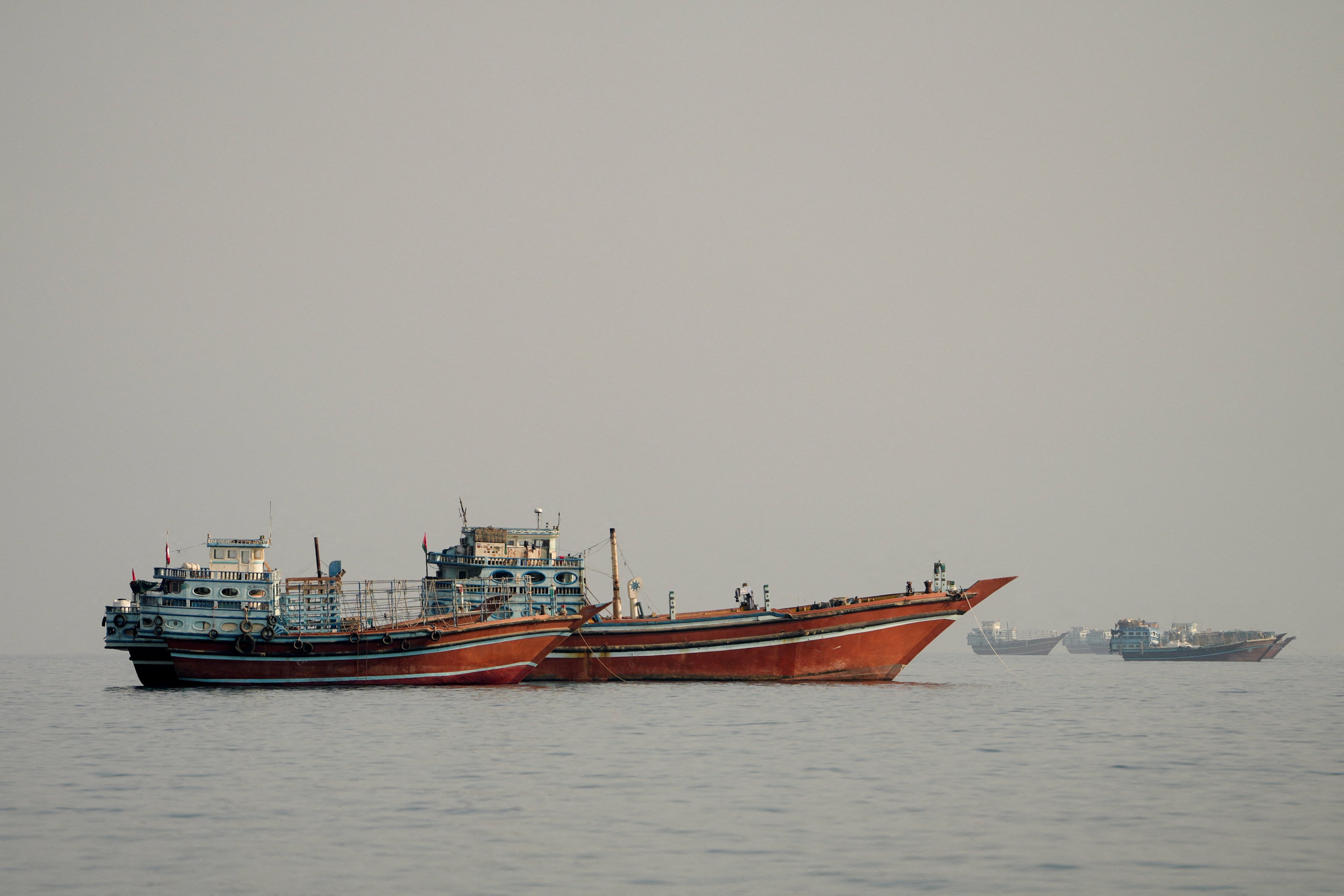 Vessels at the Strait of Hormuz, as seen from Musandam, Oman, on Wednesday. Photo: Reuters