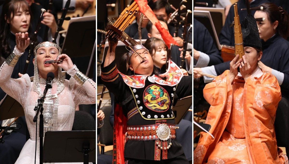 Russian musician Olene Uutai playing the Jaw Harp during “Thousand Reeds, One Universe”
Yang Zhengping playing the Lusheng during “Love Song from the Countryside”, in an arrangement by Ngai Kwun-wa for the Hong Kong Chinese Orchestra
Reimi Miura playing the shō, a traditional Japanese free-reed mouth organ