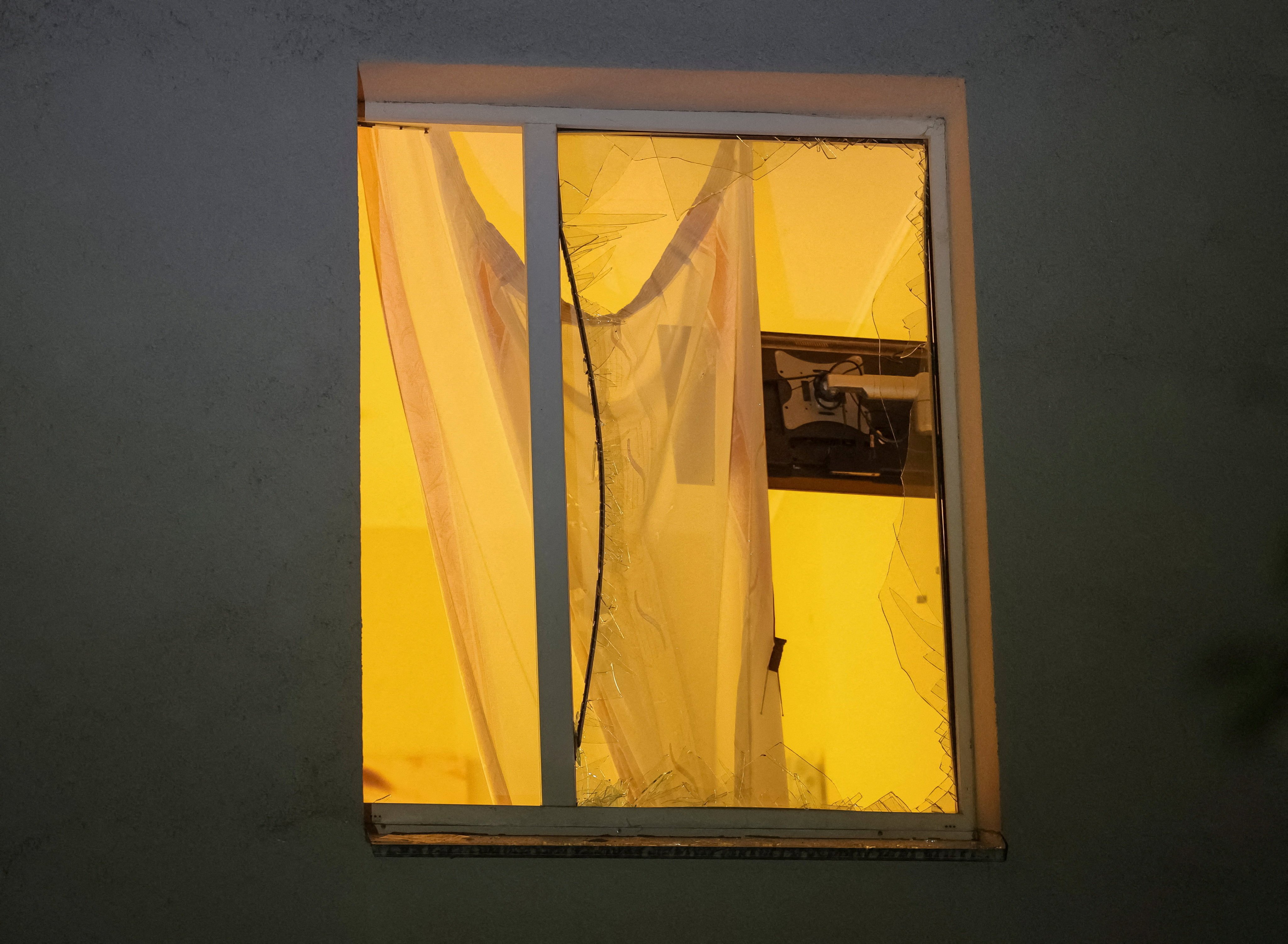 A broken window of a maternity hospital at the site of a Russian missile strike, amid Russia’s attack on Ukraine in Kyiv, Ukraine, on Thursday. Photo: Reuters