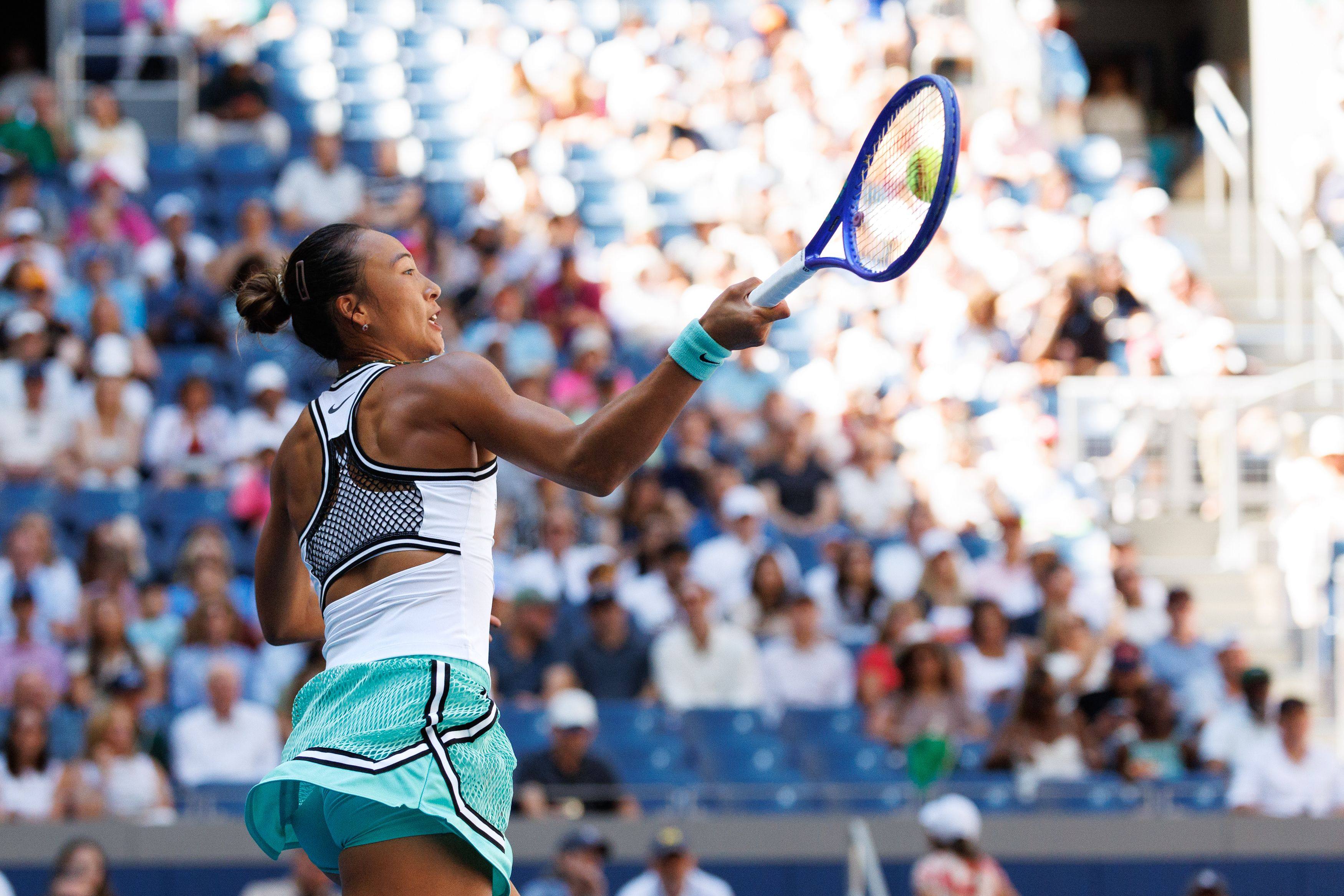 China’s Zheng Qinwen plays a match during the US Open at the USTA Billie Jean King National Tennis Centre on September 7. Photo: CSM via Zuma Press Wire/dpa