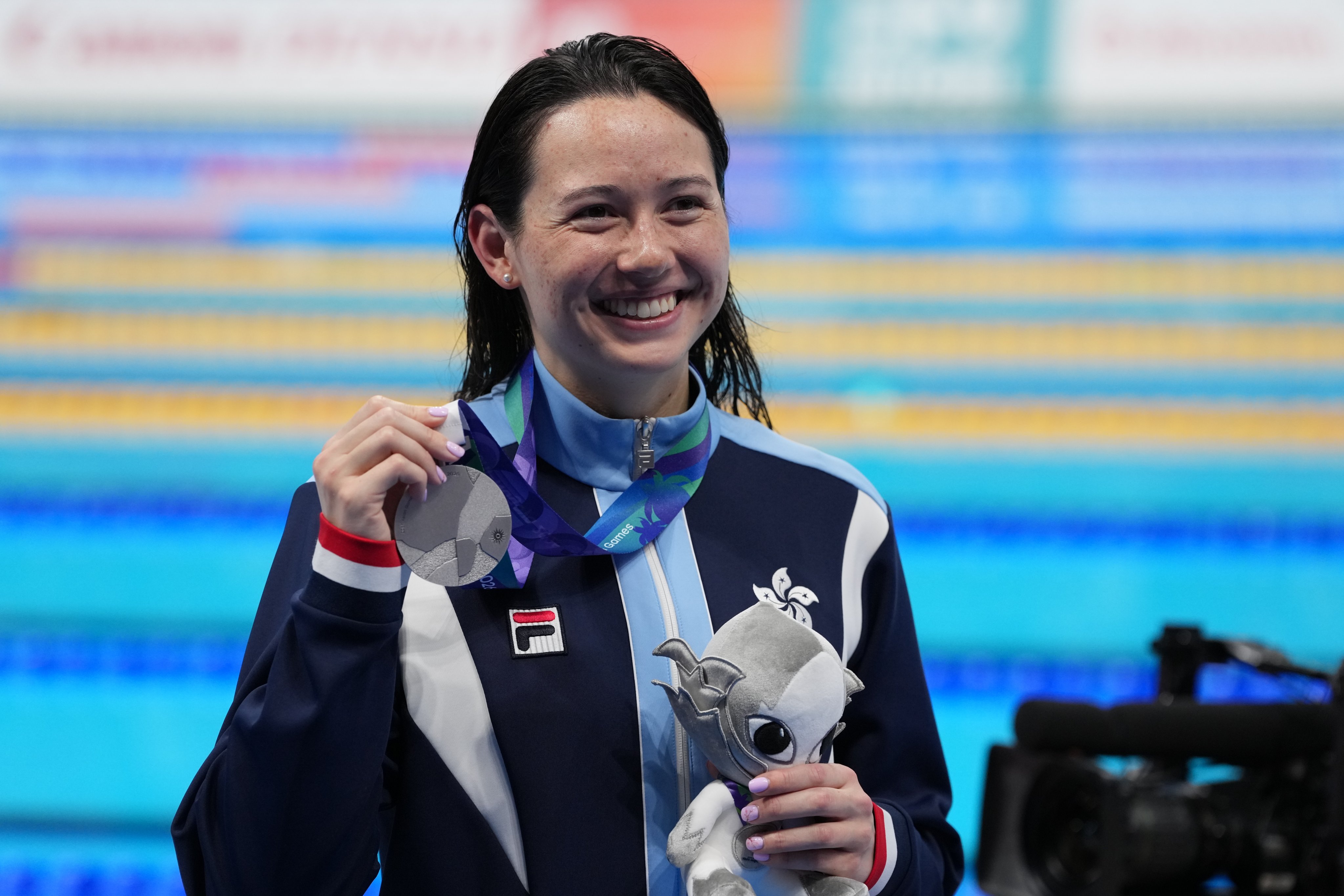 Siobhan Haughey won her fourth medal at the 2026 Asian Games, a silver in the 50m freestyle, on Thursday. Photo: Robert Ng