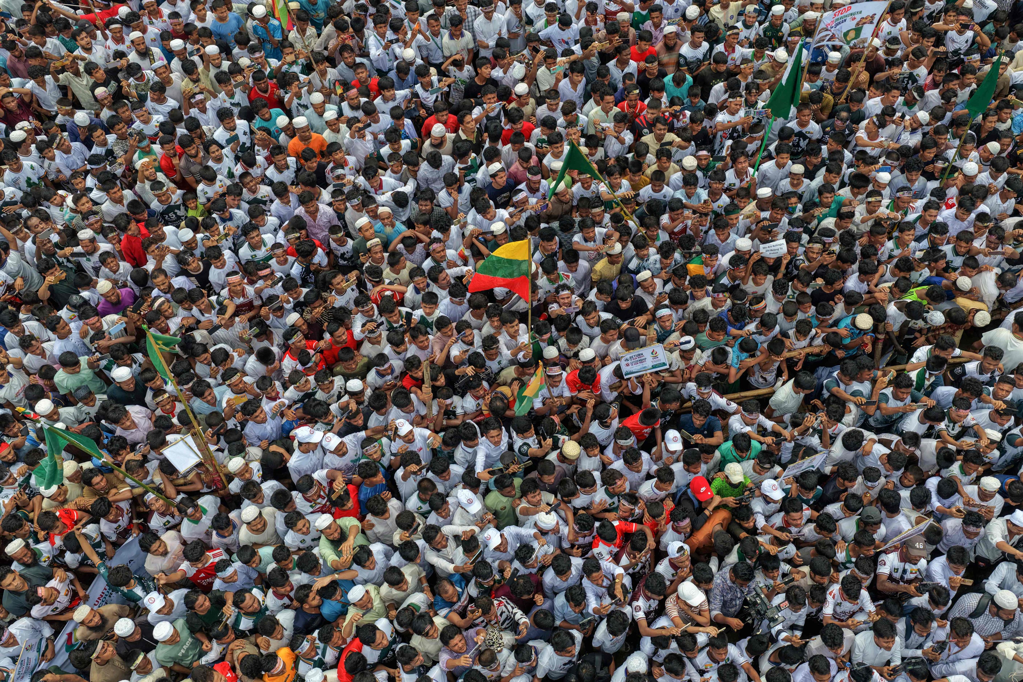 Rohingya refugees take part in a rally at a refugee camp in Bangladesh’s Cox’s Bazar last month. Photo: AFP