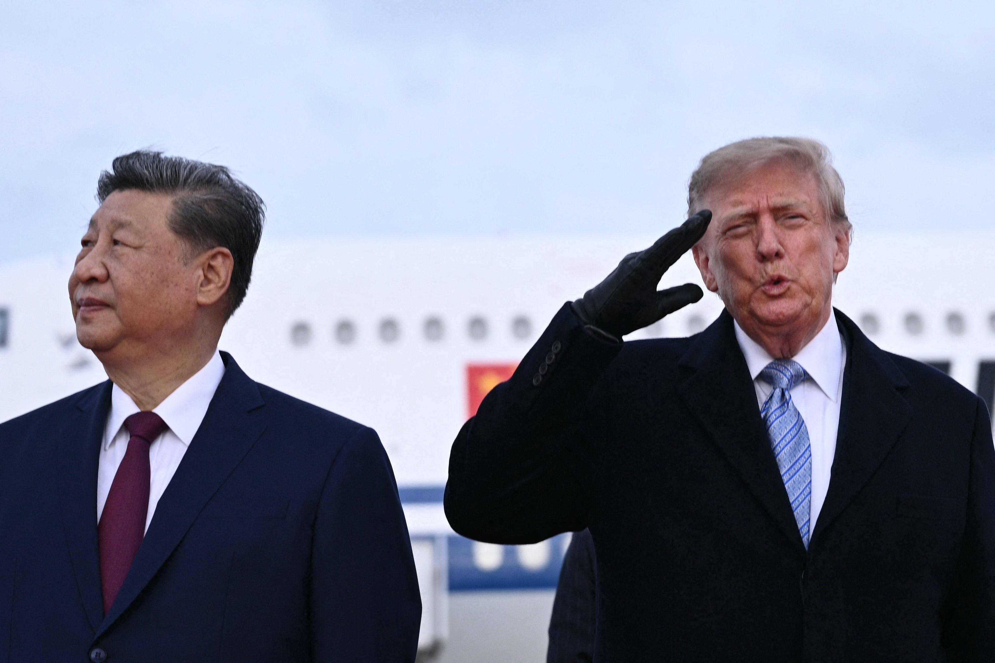 US President Donald Trump and Chinese President Xi Jinping react to a ceremonial flyover at Joint Base Andrews in Maryland on September 23, 2026. Xi is visiting the United States until Friday. Photo: AFP