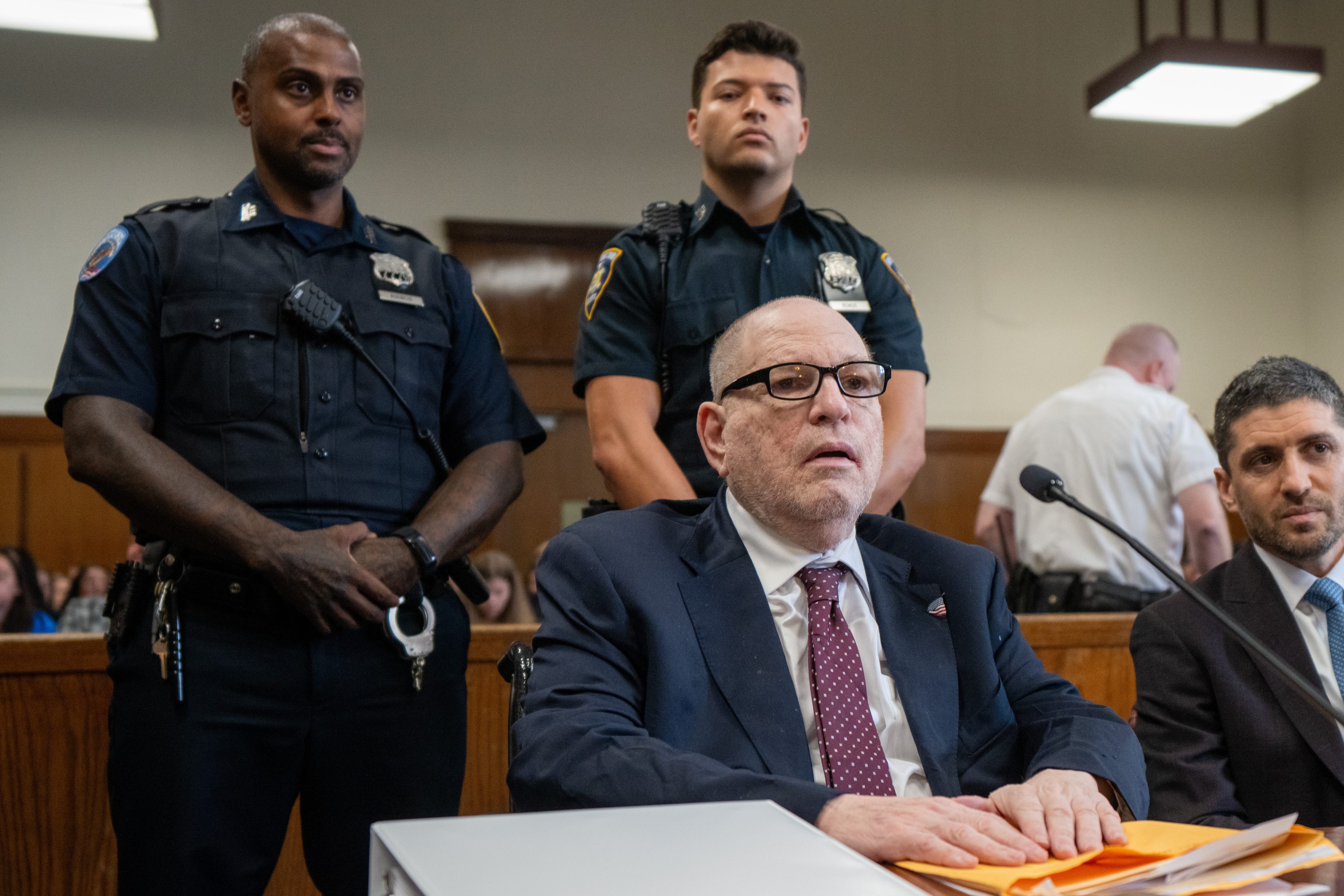 Harvey Weinstein in court for his sentencing on Wednesday. Photo: New York Post via AP