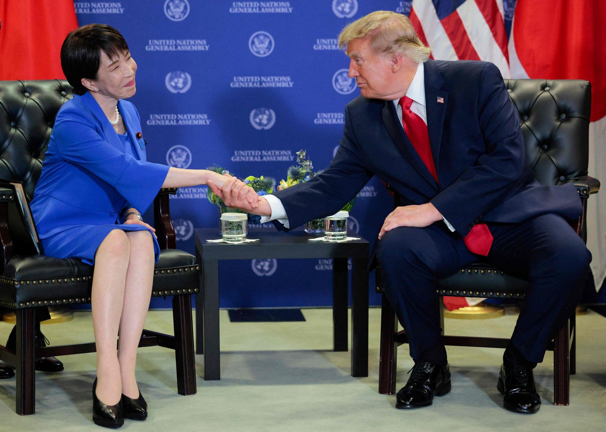 Japanese Prime Minister Sanae Takaichi meets US President Donald Trump in New York on Tuesday. Photo: Getty Images via AFP