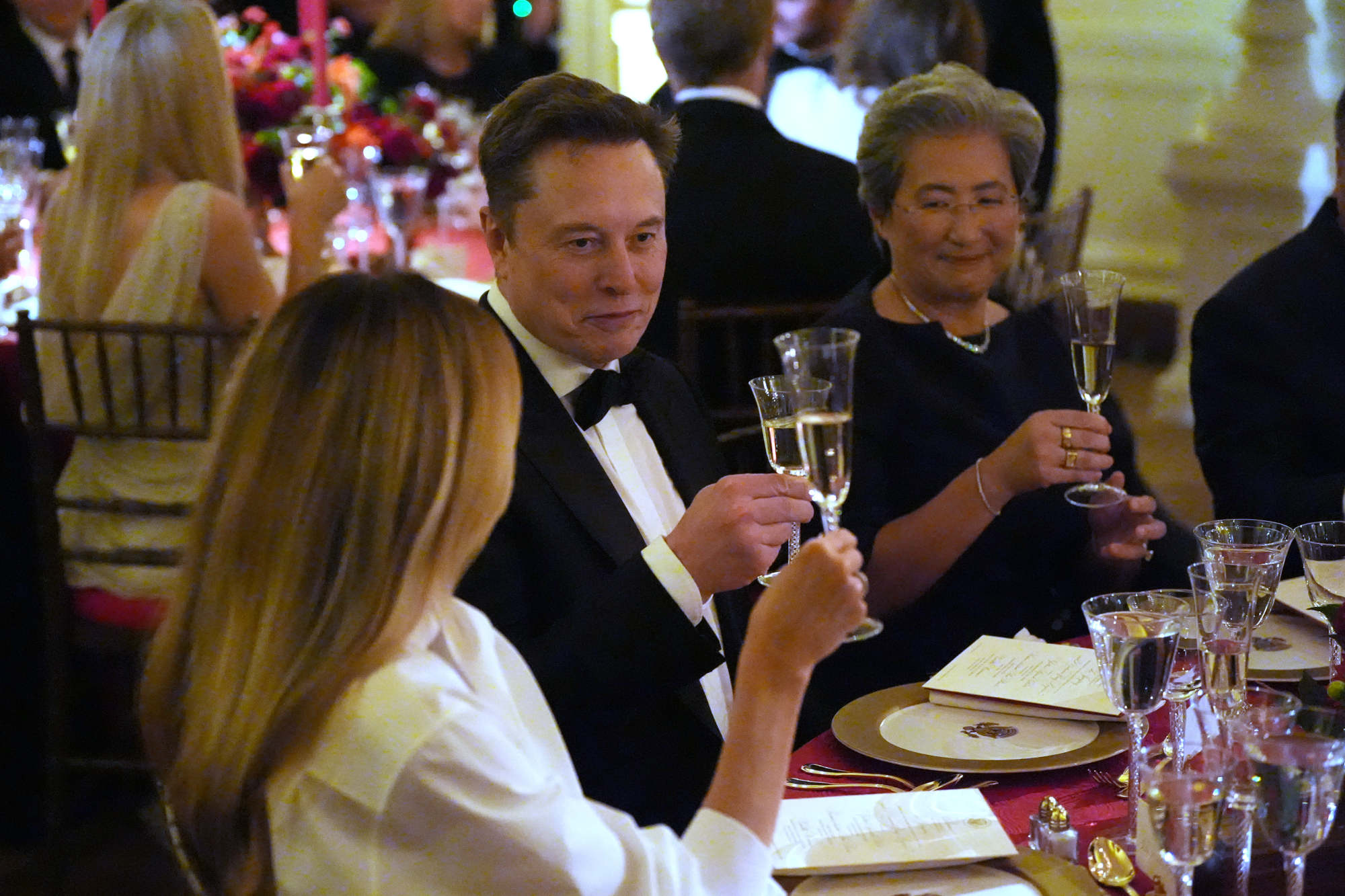Tesla CEO Elon Musk raises a glass with American first lady Melania Trump. Photo: AP