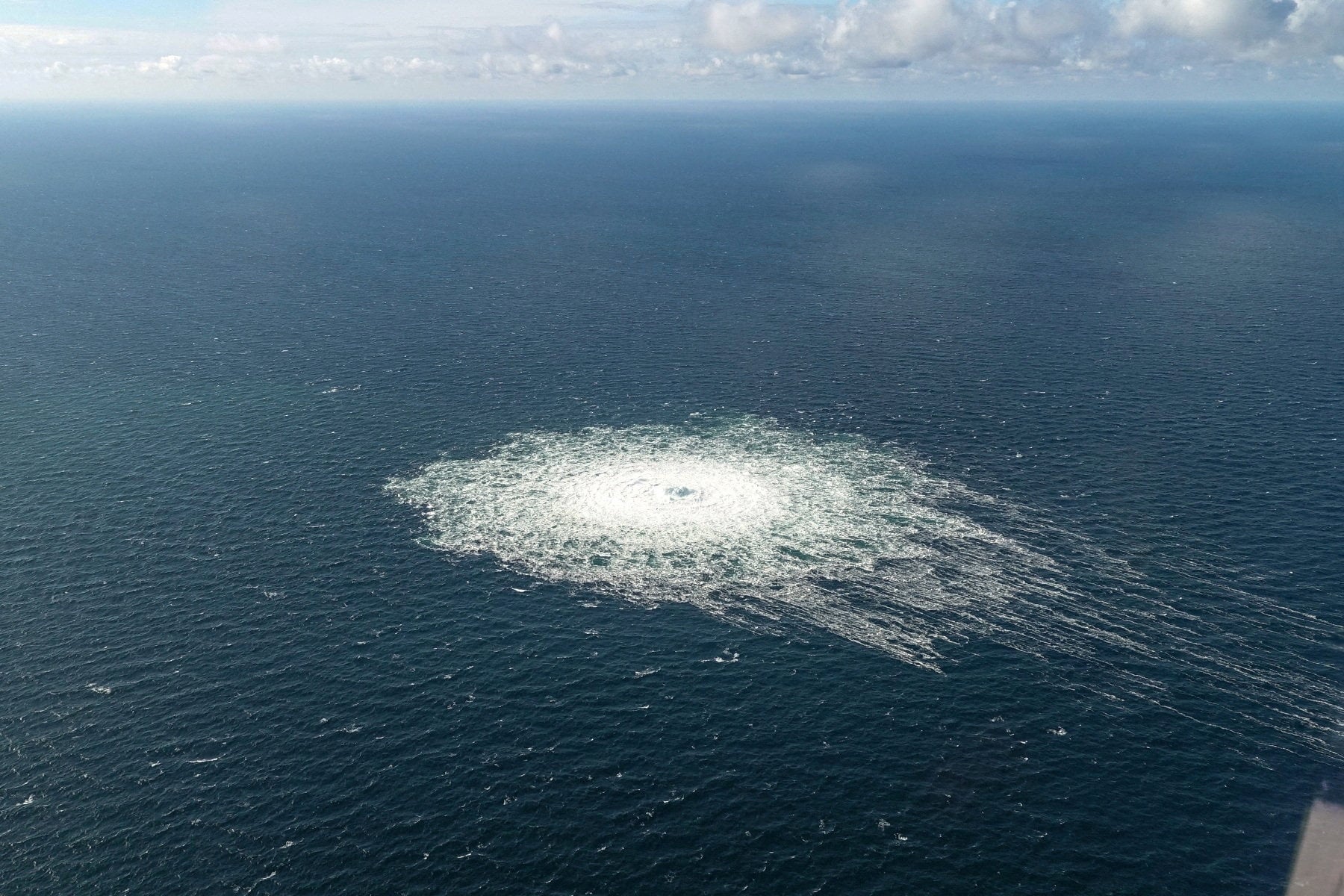 A gas leak at Nord Stream 2 in the Baltic Sea near the Danish island of Bornholm in 2022. Photo: Danish Defence Command via Reuters