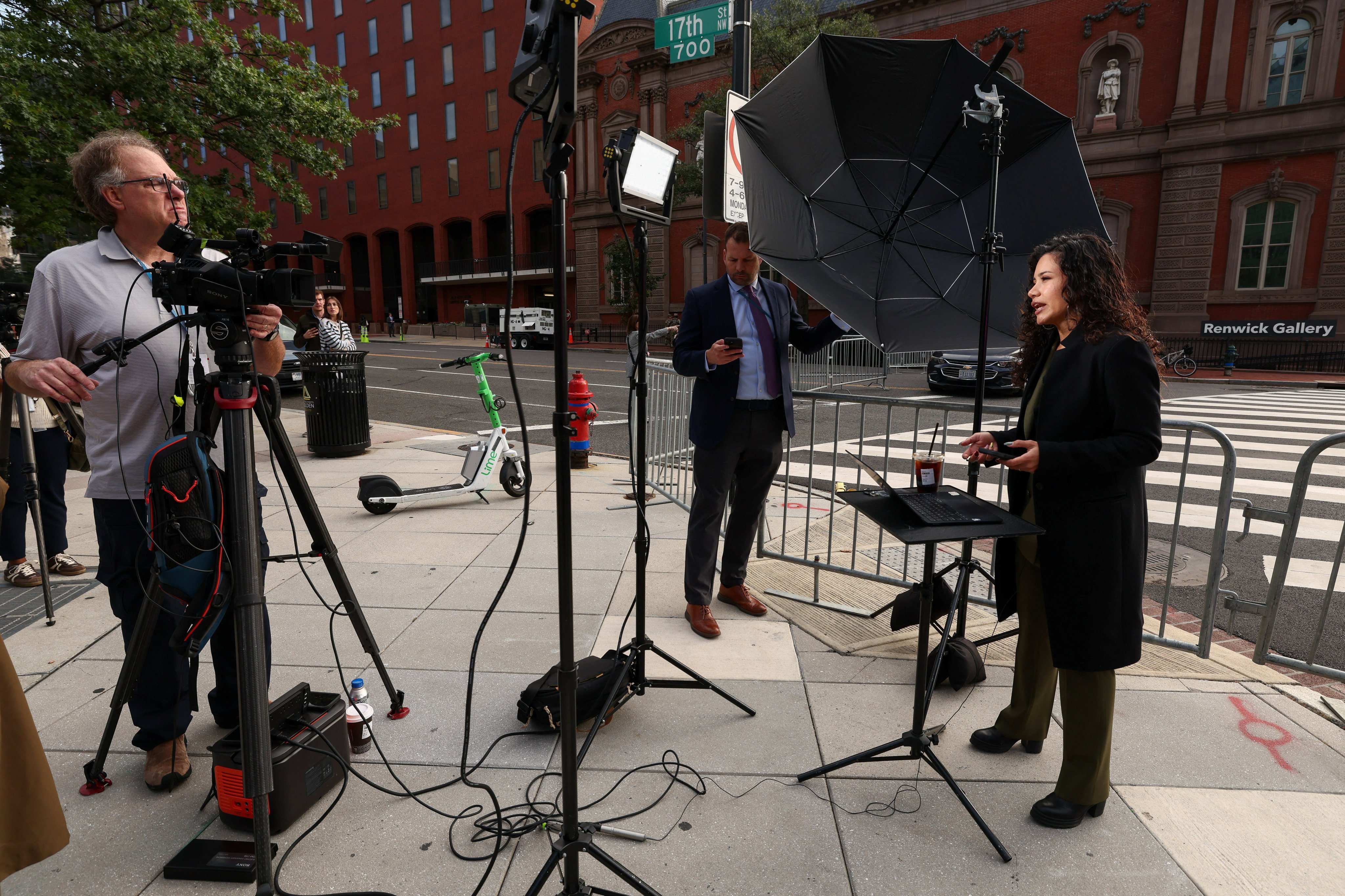 US White House correspondent Laura Barron-Lopez reports for MS Now near the White House, after reporters from CNN, Politico and MS Now were barred from the White House on Thursday despite a judge’s order calling for access to be restored immediately. Photo: Reuters