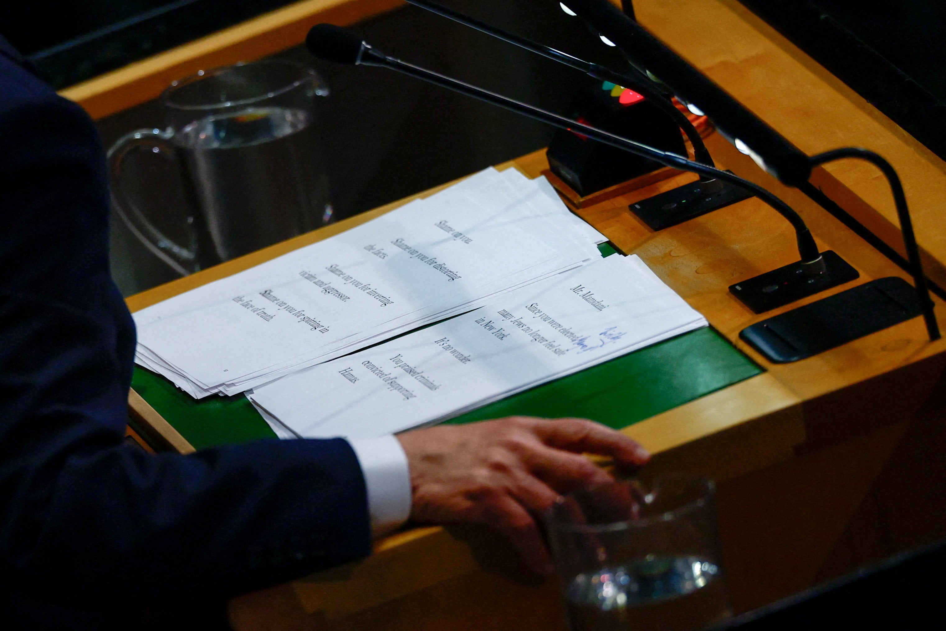 Notes mentioning New York City Mayor Zohran Mamdani. Photo: Reuters