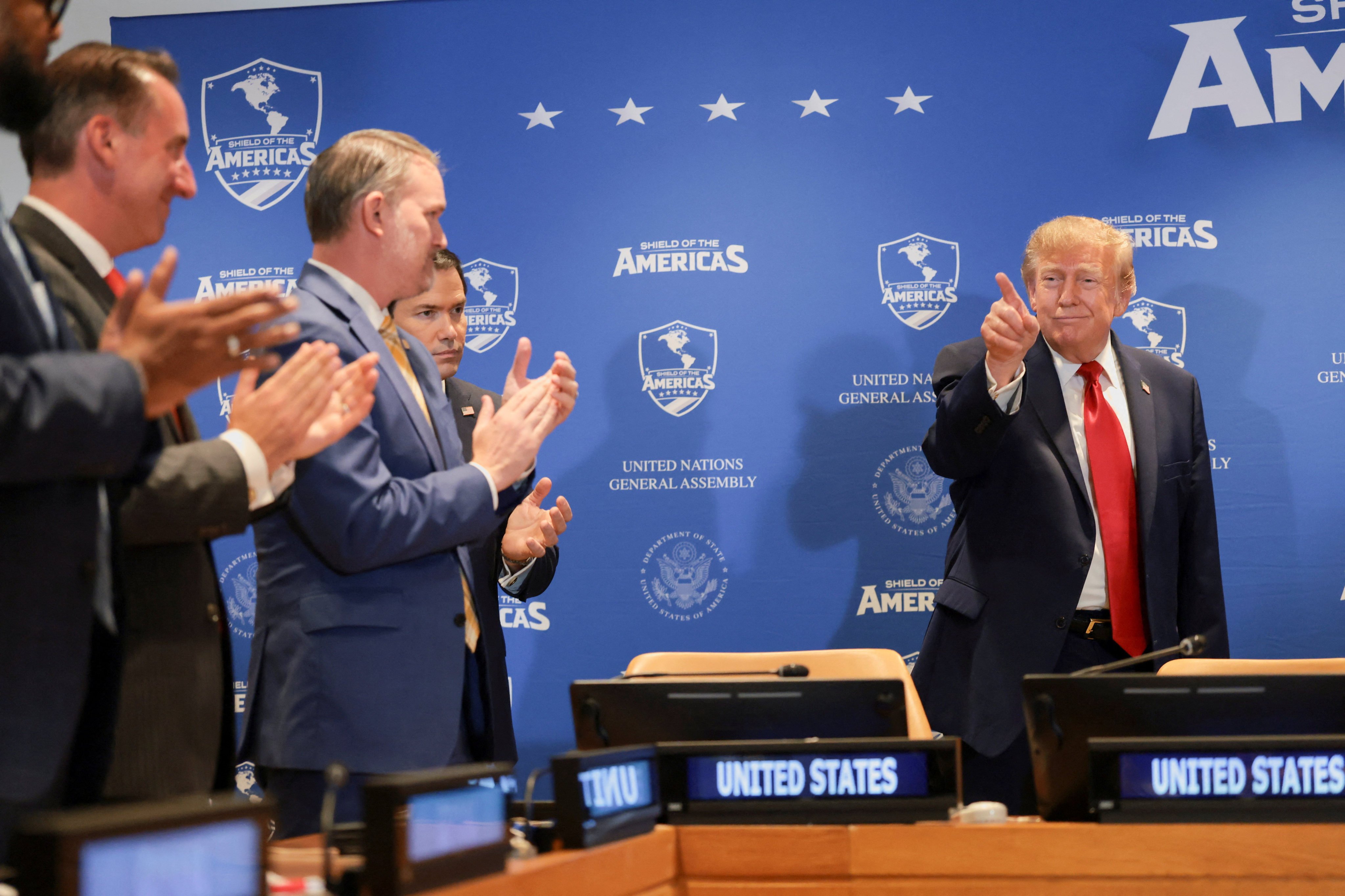 US President Donald Trump at Tuesday's meeting. Photo: Reuters