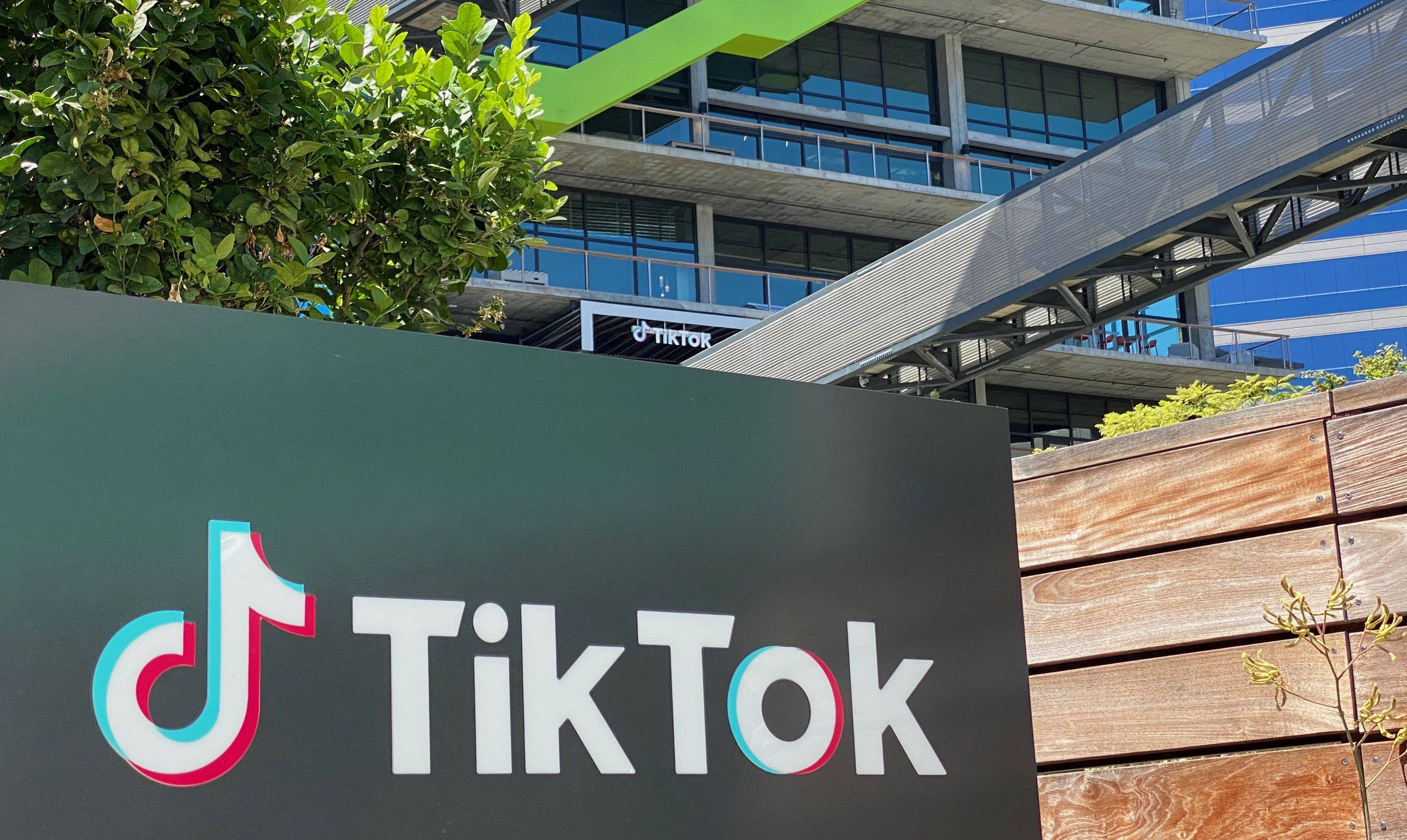 The logo of video app TikTok seen on the side of the company’s office in Culver City, Los Angeles. Photo: AFP