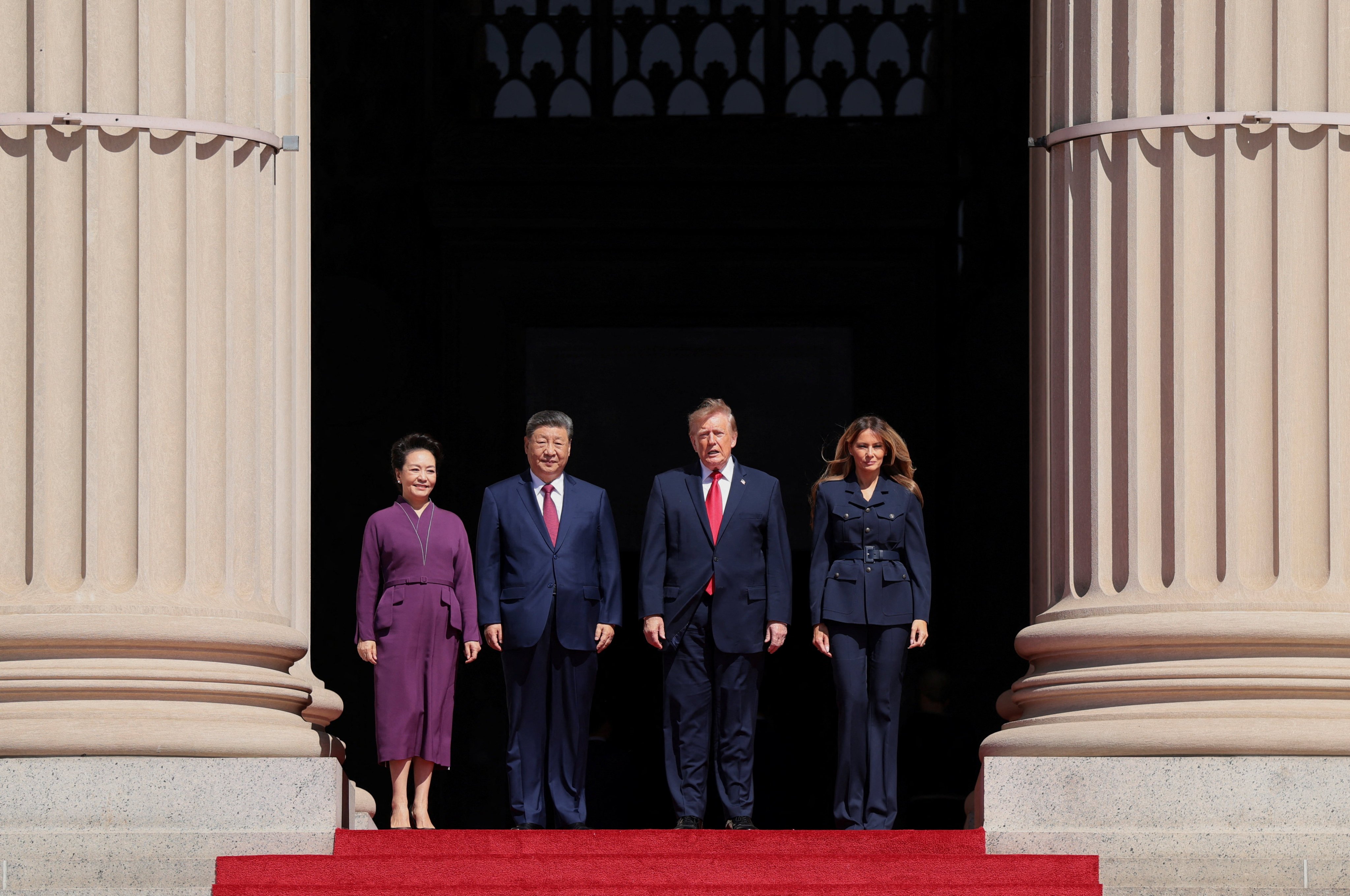 From left: Peng Liyuan, Chinese President Xi Jinping, US President Donald Trump and Melania Trump arrive at the National Archives Museum in Washington on Friday. Photo: Reuters